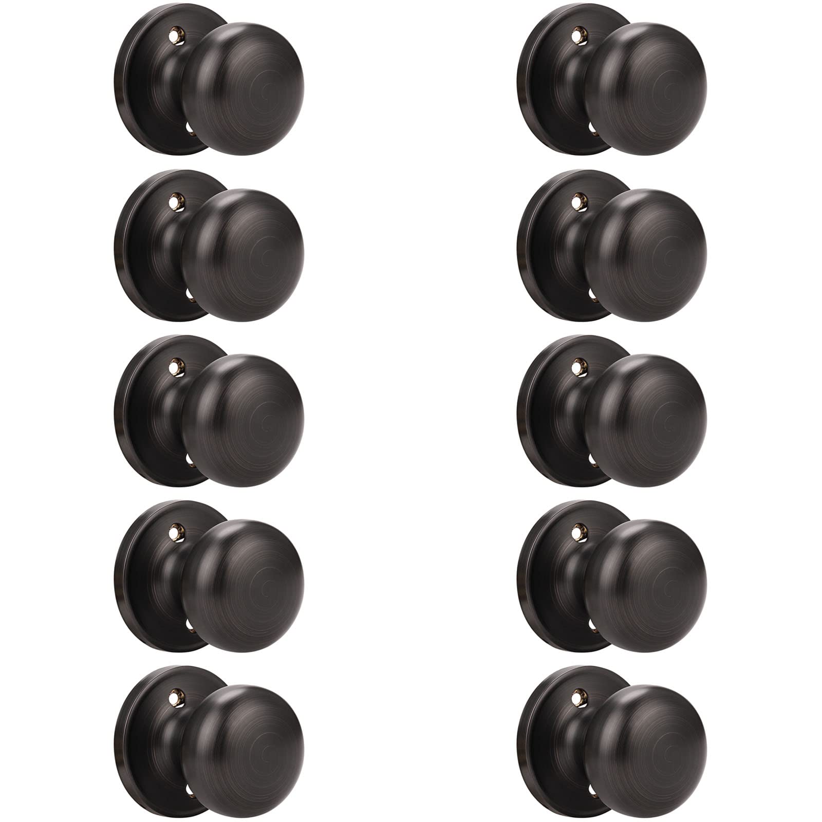 GOBEKOR 10 Pack Half Dummy Knobs - Oil Rubbed Bronze Interior Closet Door Handles, Stainless Steel Round Door Knobs for Bedroom, Wardrobe & Cabinet Doors (Easy Installation & Decorative Upgrade)