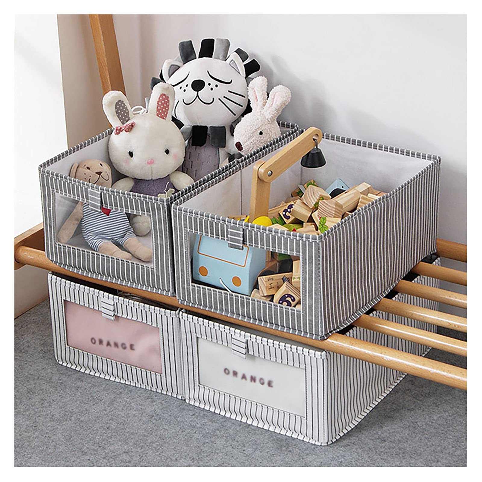 Waterproof Foldable Storage Bins with Handles - 4-Pack Grey Organizer Baskets for Clothes, Toys & Towels | Wardrobe, Office & Home Organization Solution