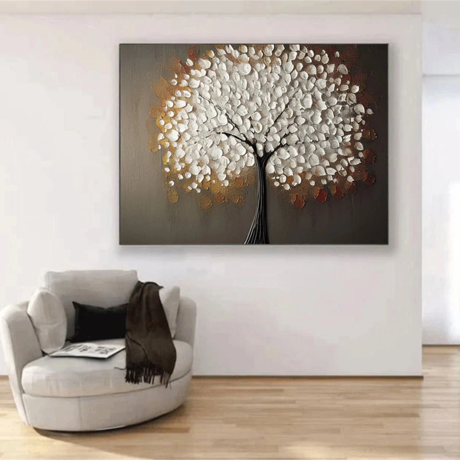 Flower and Tree Painting #FT153 - Handmade Canvas Wall Art for Home & Office Decor - Perfect for Living Room, Bedroom, or Gift