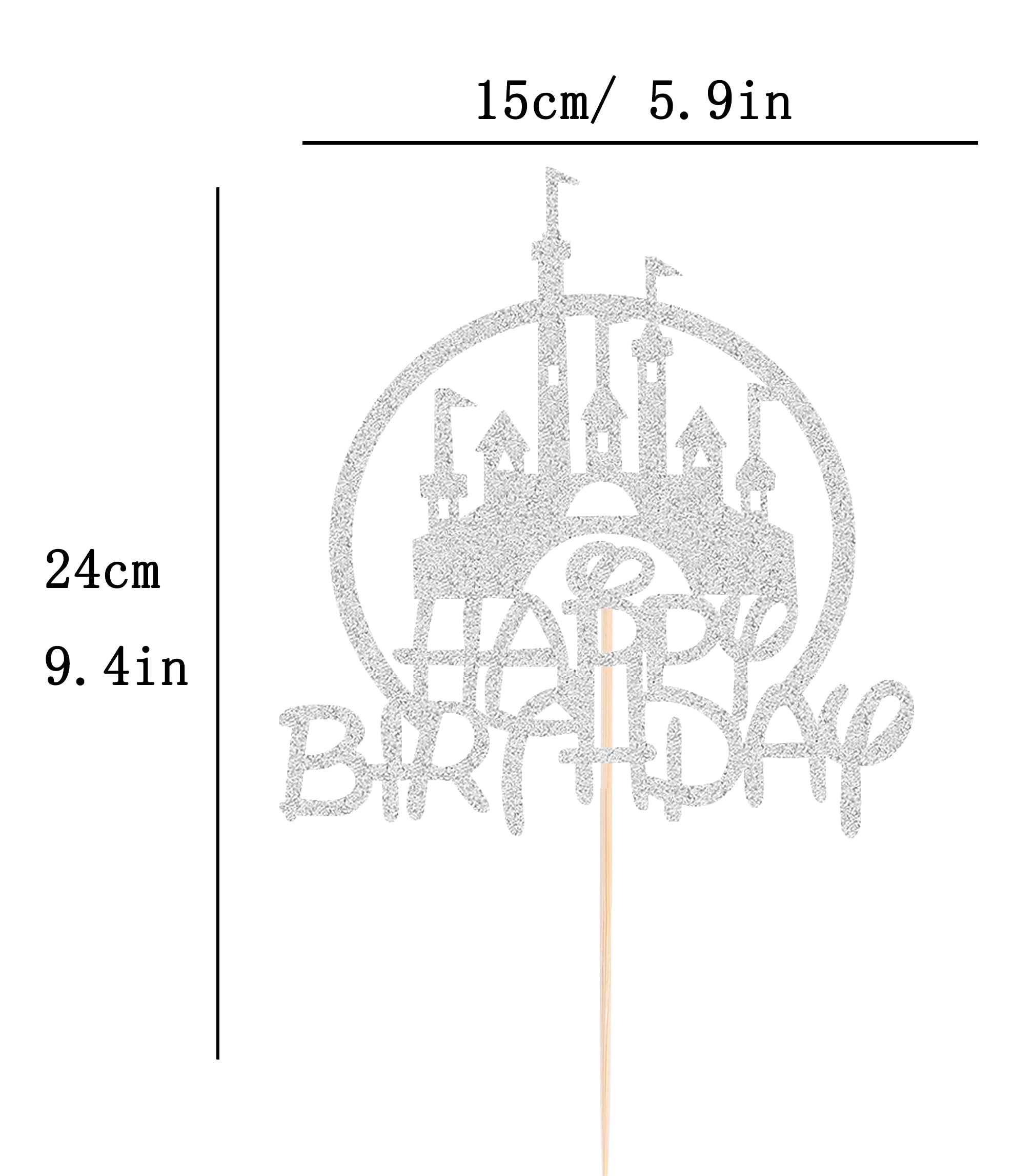Silver Glitter Castle Cake Topper - Princess & Prince Birthday Party Decoration - Elegant Happy Birthday Cake Decor for Princess Theme Parties - Perfect for Birthday Cakes, Cupcakes & Photo Props
