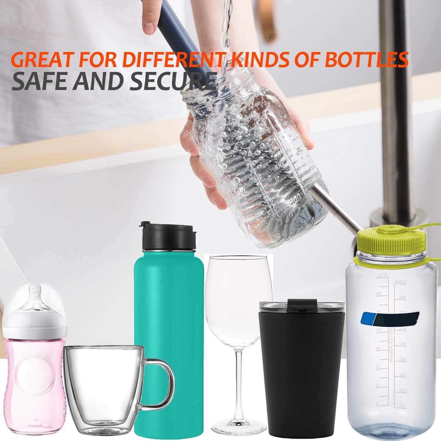 2 Pack Long Handle Cup & Bottle Cleaning Brushes - Multi-Functional Kitchen Scrubber for Mugs, Pitchers, Insulated Tumblers & Hard-to-Reach Crevices - Perfect for Home, Office & Travel Use