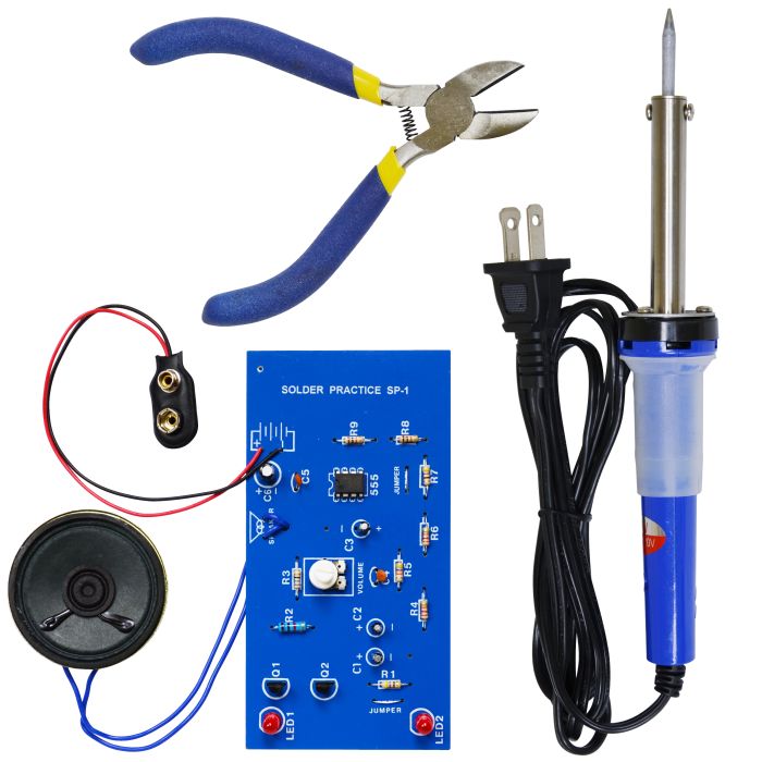 Elenco Soldering Practice Kit with Soldering Iron & Wire Cutters - Perfect for Beginners, DIY Electronics, and STEM Projects