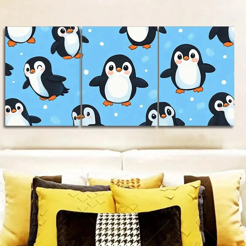 3-Piece Cute Penguin Wall Art Set - Framed Canvas 40x60cm - High Quality Print - Australian Made - Ready to Hang - Perfect for Nursery, Kids Room & Coastal Home Decor