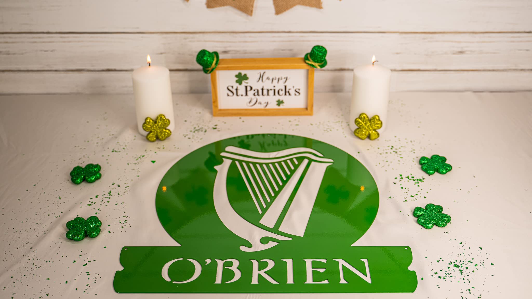 RealSteel Celtic Harp Monogram - Custom Irish & Scottish Decor for St Patrick's Day - Personalized Indoor/Outdoor Home & Business Display - 30 Inch Green Wall Art - Perfect for Pub, Restaurant, Irish Festival & Celtic-Themed Party Decorations