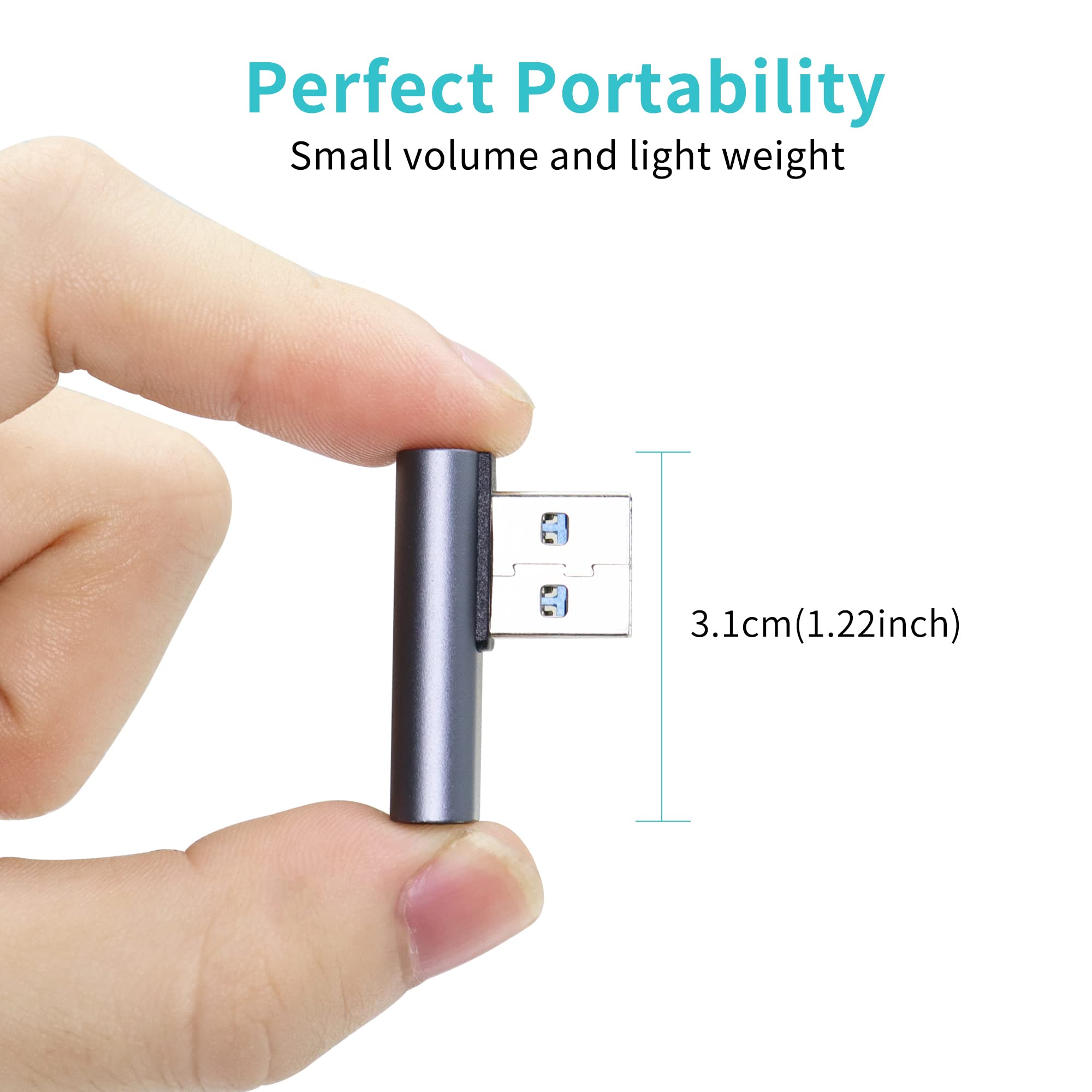 QIANRENON 90 Degree USB 3.1 Adapter - Left Angle USB A Male to Female Coupler - 10Gbps High Speed Data Transfer - Compatible with Power Banks, Tablets, Laptops (2 Pack) - Perfect for Tight Spaces & Cable Management