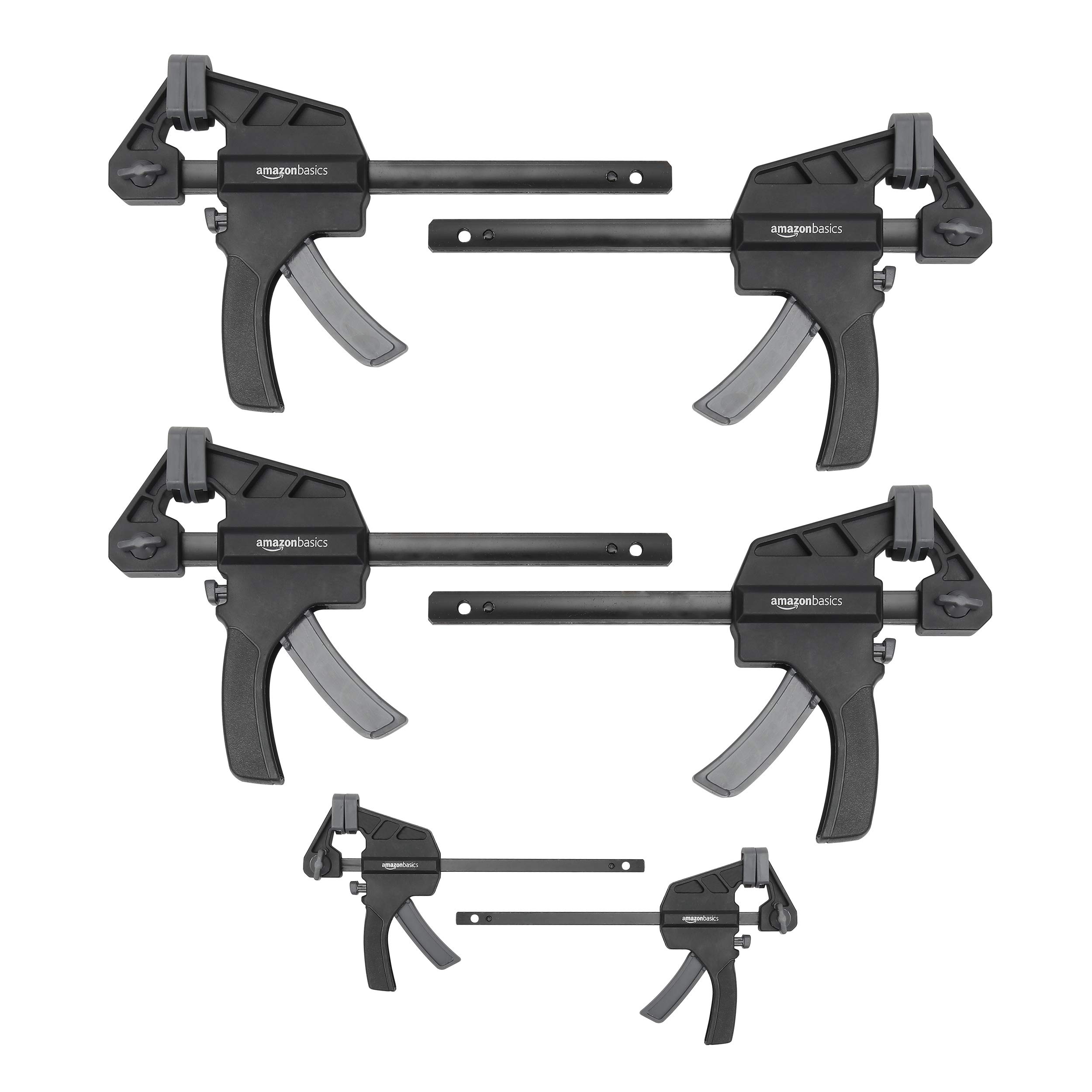 Amazon Basics 6-Piece Trigger Clamp Set (2x 4-Inch & 4x 6-Inch Clamps) + Swanson Tool Co S0101 7-Inch Blue Speed Square - Perfect for Woodworking, DIY Projects & Home Improvement