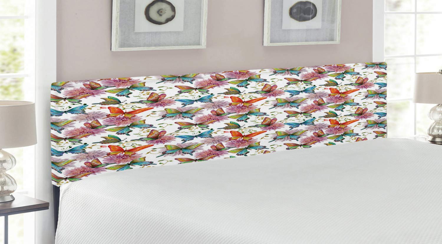Ambesonne King Size Upholstered Butterfly Headboard with Memory Foam - Vibrant Floral Butterfly Design in Multicolor Retro Style | Perfect for Bedroom Decor, Guest Rooms & Bohemian Home Interiors