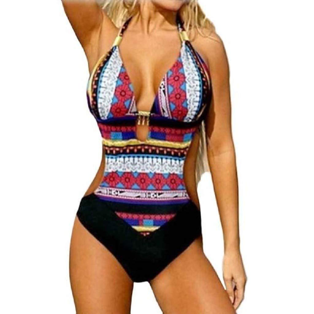HHmei Women's One Piece Swimsuit - Sexy Printed Bohemian Bikini Bathing Suit with Built-in Bra | Perfect for Beach Vacation, Pool Party & Summer Getaway