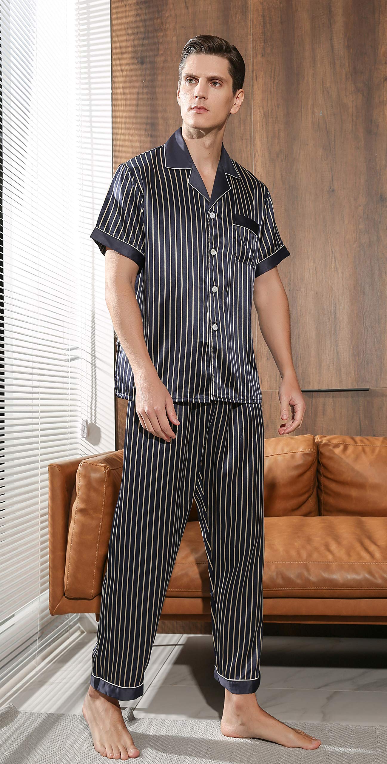 Premium Mulberry Silk Men's Pajama Set - Short Sleeve Sleepwear for Comfort & Luxury | Perfect for Relaxation, Lounging & Gift Giving