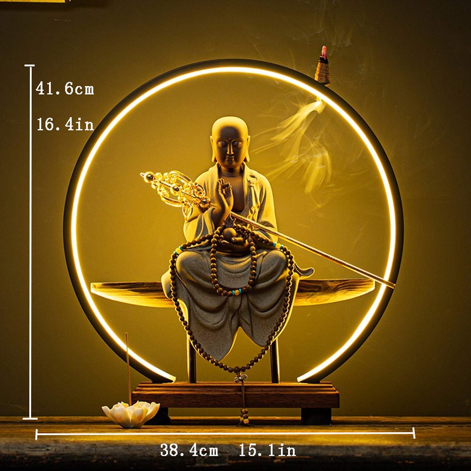 Ceramic Backflow Incense Burner with LED Light - Buddha Statue Zen Aroma Diffuser for Meditation, Yoga & Home Decor