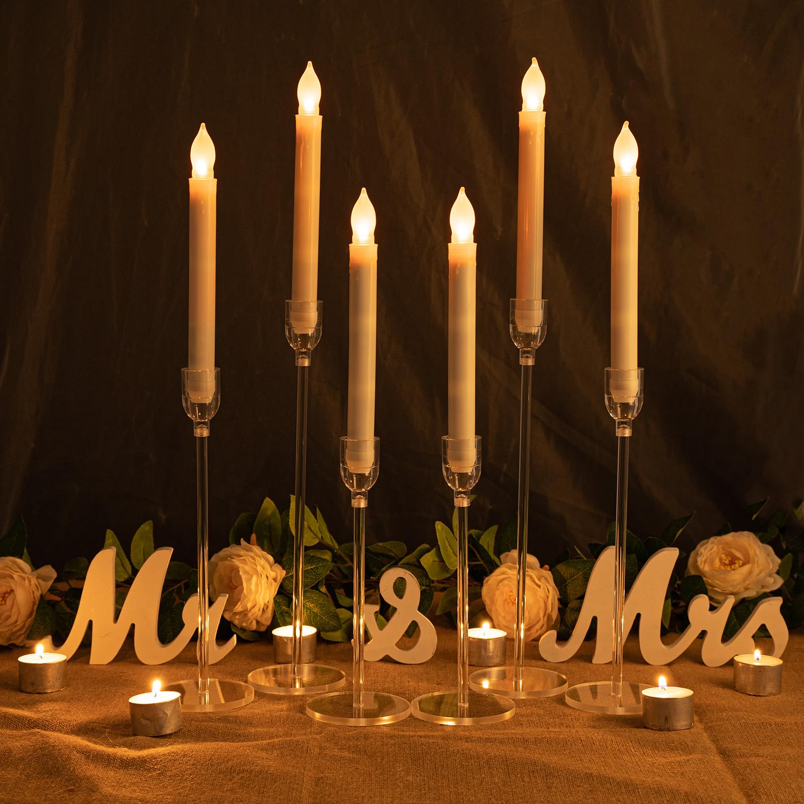 Vincidern 6-Piece Acrylic Candle Holder Set - Elegant Taper Candle Holders for Wedding Centerpieces, Dining Table Decor, Halloween & Christmas Candlesticks - Perfect for Romantic Dinners, Holiday Parties & Home Decoration