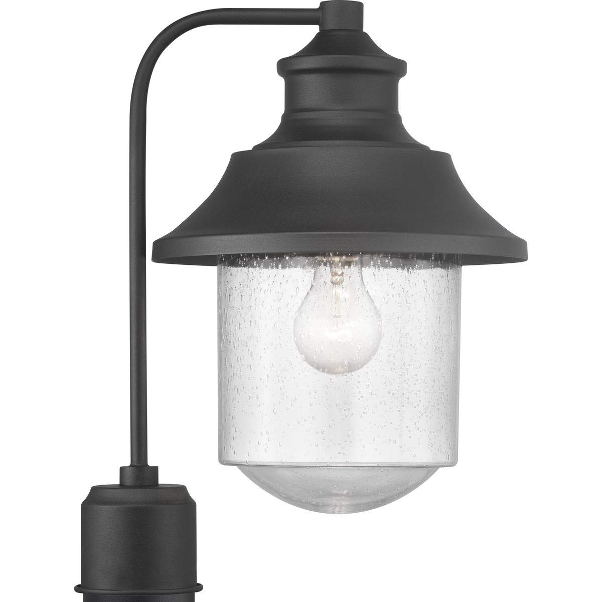 Progress Lighting Weldon Collection 1-Light Clear Seeded Glass Farmhouse Outdoor Post Lantern Light - Textured Black Finish, 15.63x10x10 Inches - Perfect for Porch, Patio, Garden & Entryway Lighting