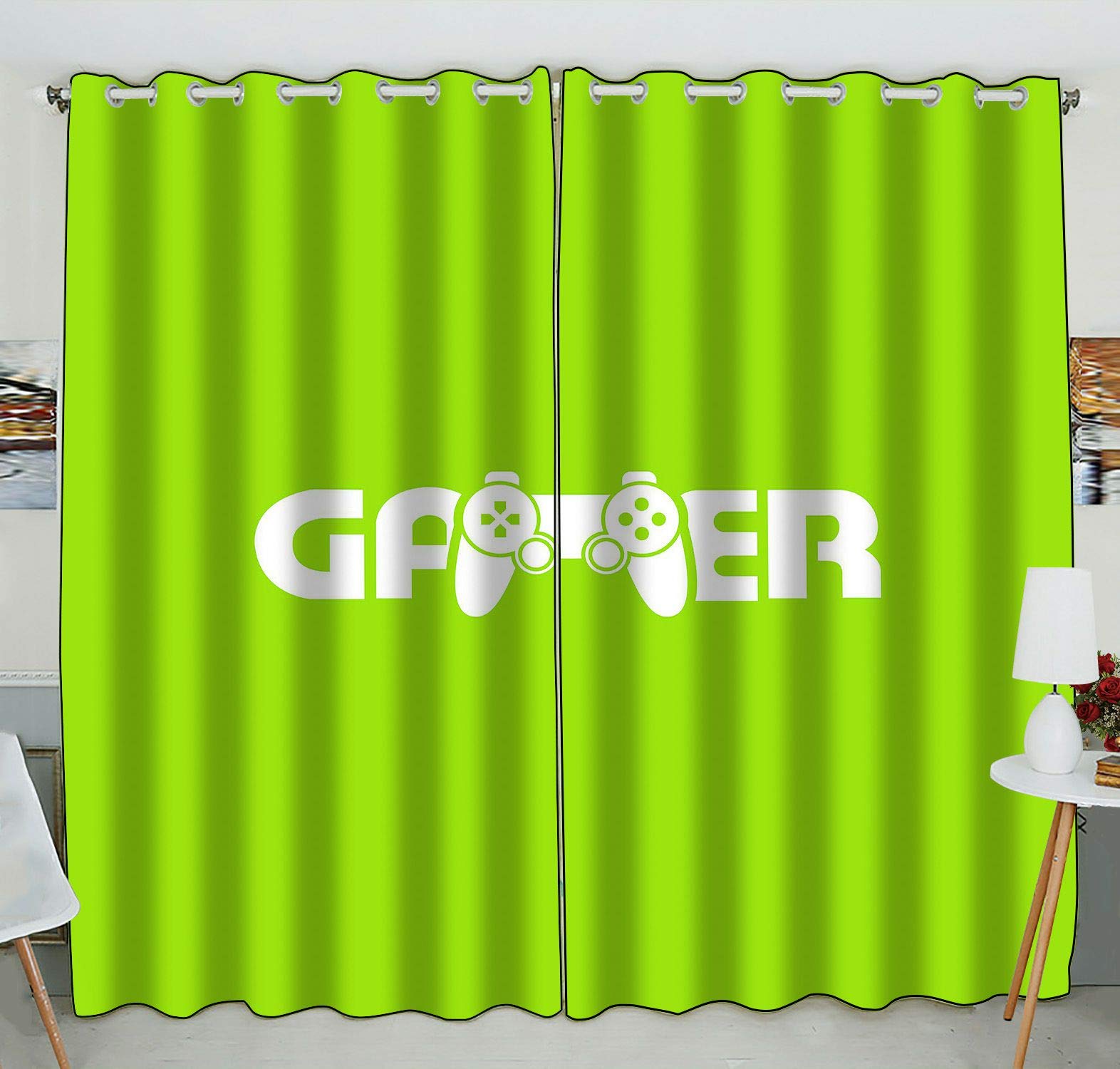 ABPHQTO Gamer Logo Blackout Curtains for Bedroom & Kitchen - 52x84 Inches Window Drapes Panel Set of 2 - Perfect for Gaming Room, Man Cave & Home Theater Decor