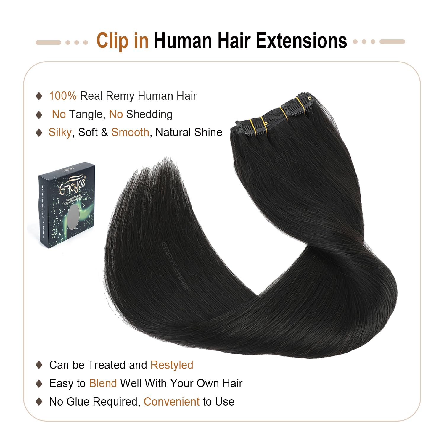 20 Inch Clip in Human Hair Extensions 8pcs 100g - 100% Virgin Remy Human Hair, Straight & Healthy Full Head Weft, #1B Natural Black - Perfect for Daily Styling, Parties & Special Occasions