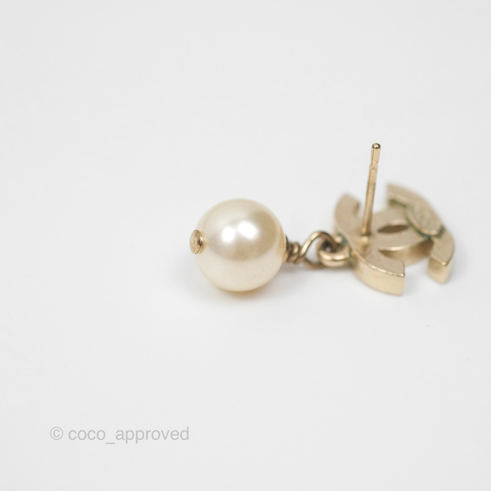 Chanel CC Pearl Drop Earrings - Gold Tone 12W Elegant Fashion Jewelry for Women | Perfect for Parties, Weddings & Special Occasions