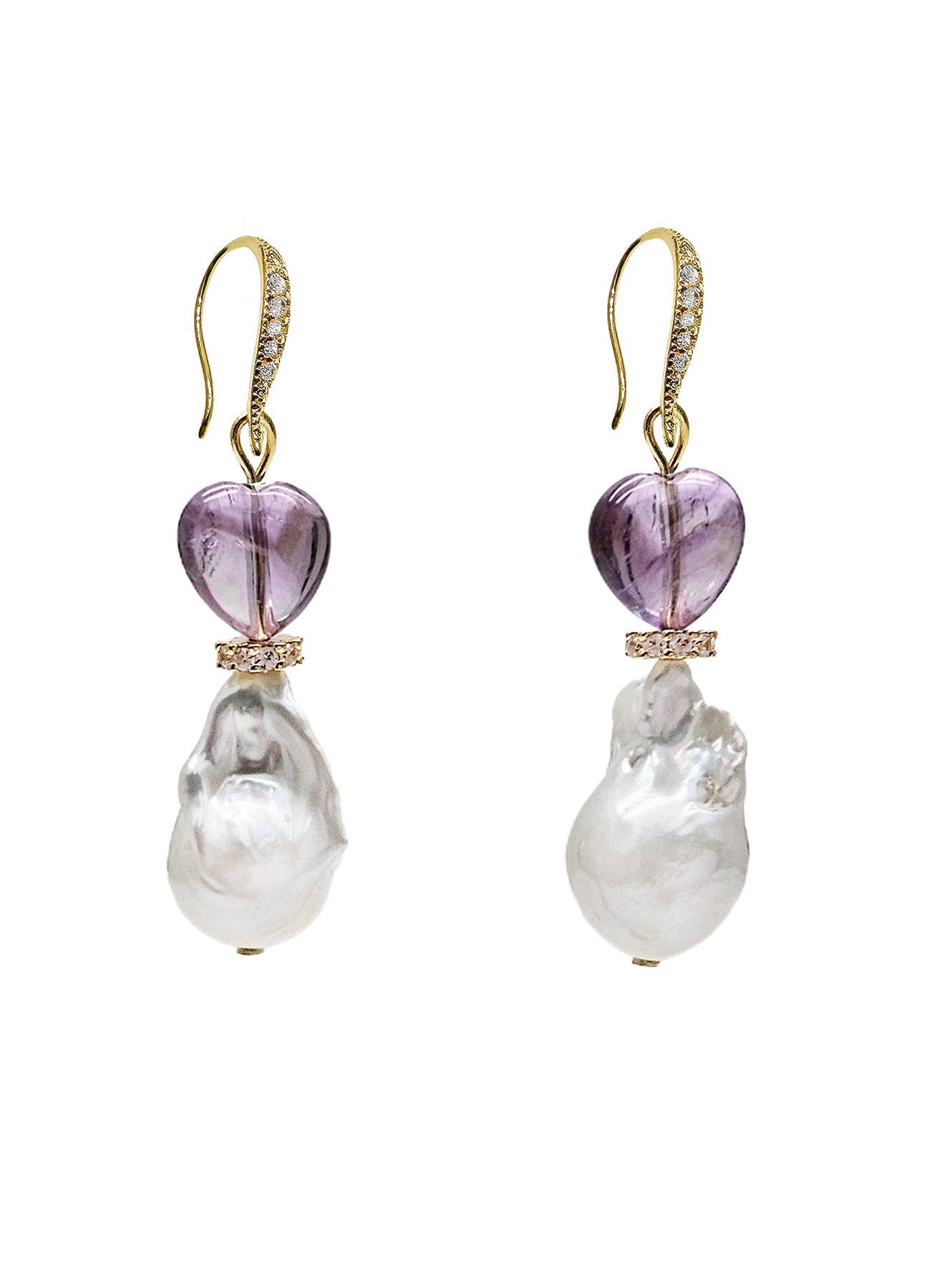 Baroque Pearl and Heart Amethyst Earrings for Women - Dainty Purple Gemstone Jewelry Gift for Valentine's Day, Anniversary or Special Occasion