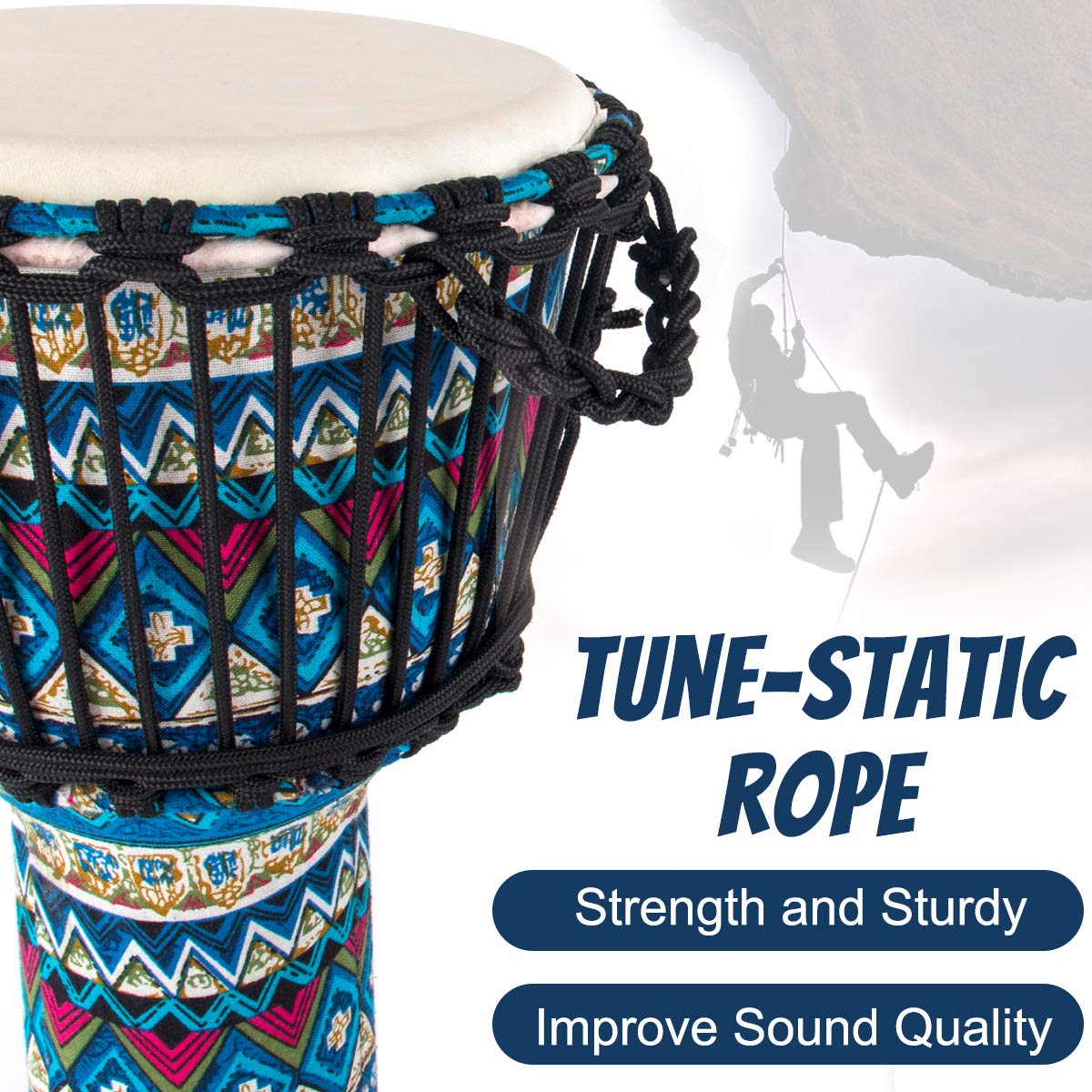 AKLOT 11'' x 20'' African Djembe Drum with Blue Floral Design - Lightweight ABS Resin Body & Goatskin Drumhead - Perfect for Beginners, Yoga Classes, Drum Circles & Cultural Performances