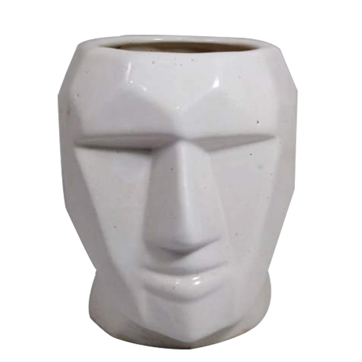 Handmade Ceramic Man Shape Flower Vase Planter - Khurja Pottery Home Decor (White, 6.5