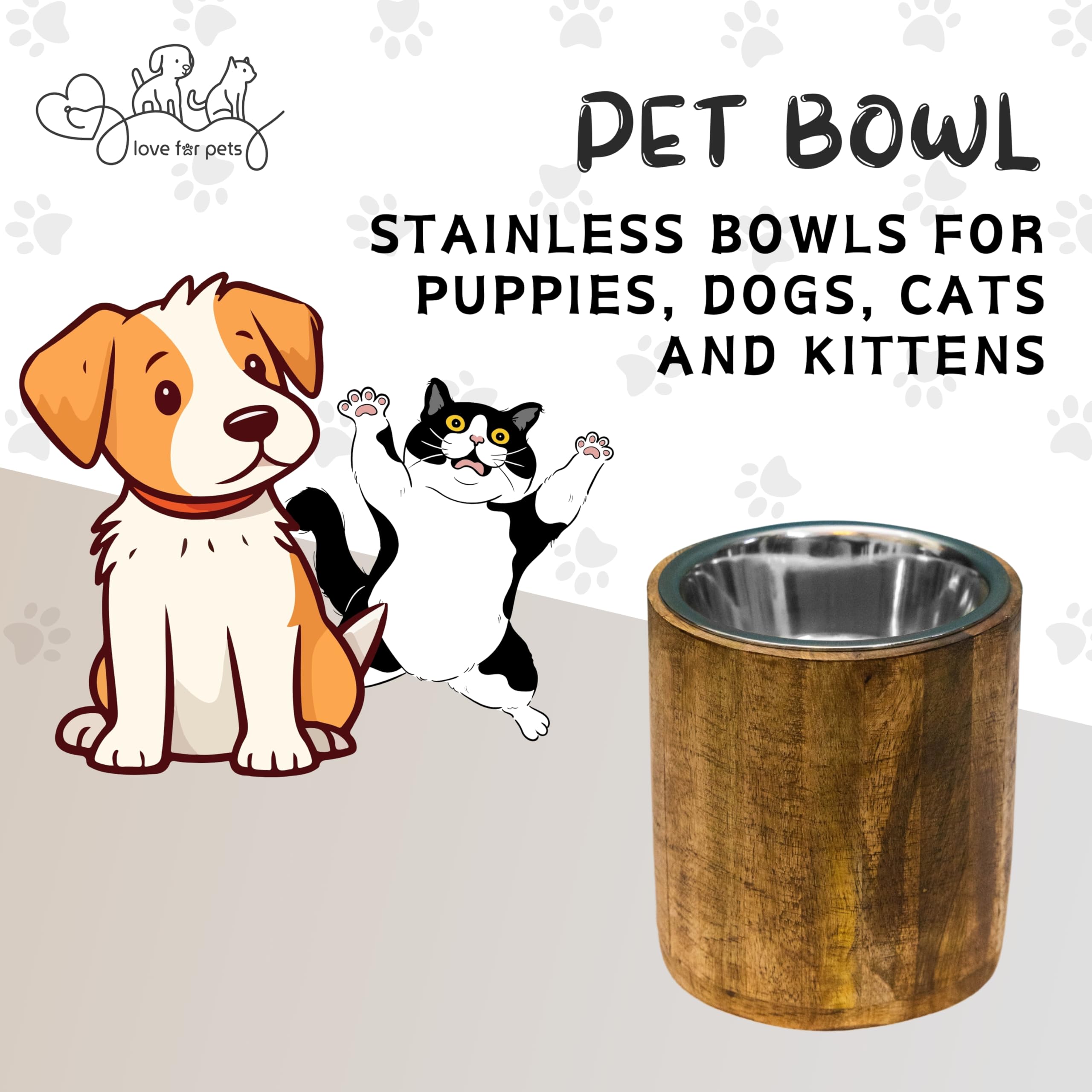 Premium Raised Wooden Pet Food Stand with Stainless Steel Bowl - 1.8L (2 Quart) Elevated Dog Cat Feeder for Comfortable Dining - Perfect for Kitchen, Living Room or Pet Feeding Station