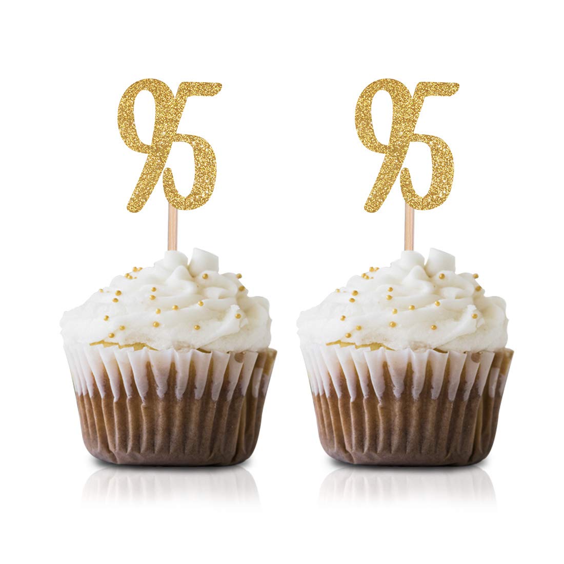 24-Pack Gold Glitter 95th Birthday Cupcake Toppers - Happy 95th Birthday Party Decorations for Anniversary Celebrations, Cake Decor, and Milestone Events
