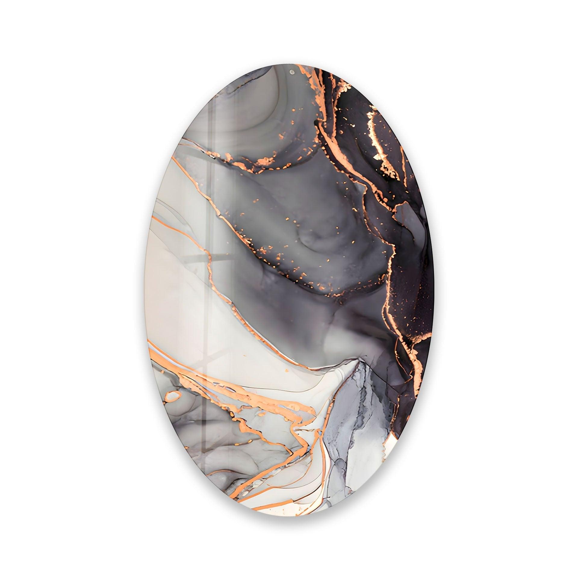 Abstract Black Alcohol Ink Glass Wall Art - Handmade Oval Asymmetrical Design for Modern Home & Office Decor - Perfect for Living Room, Bedroom, or Office Wall Display