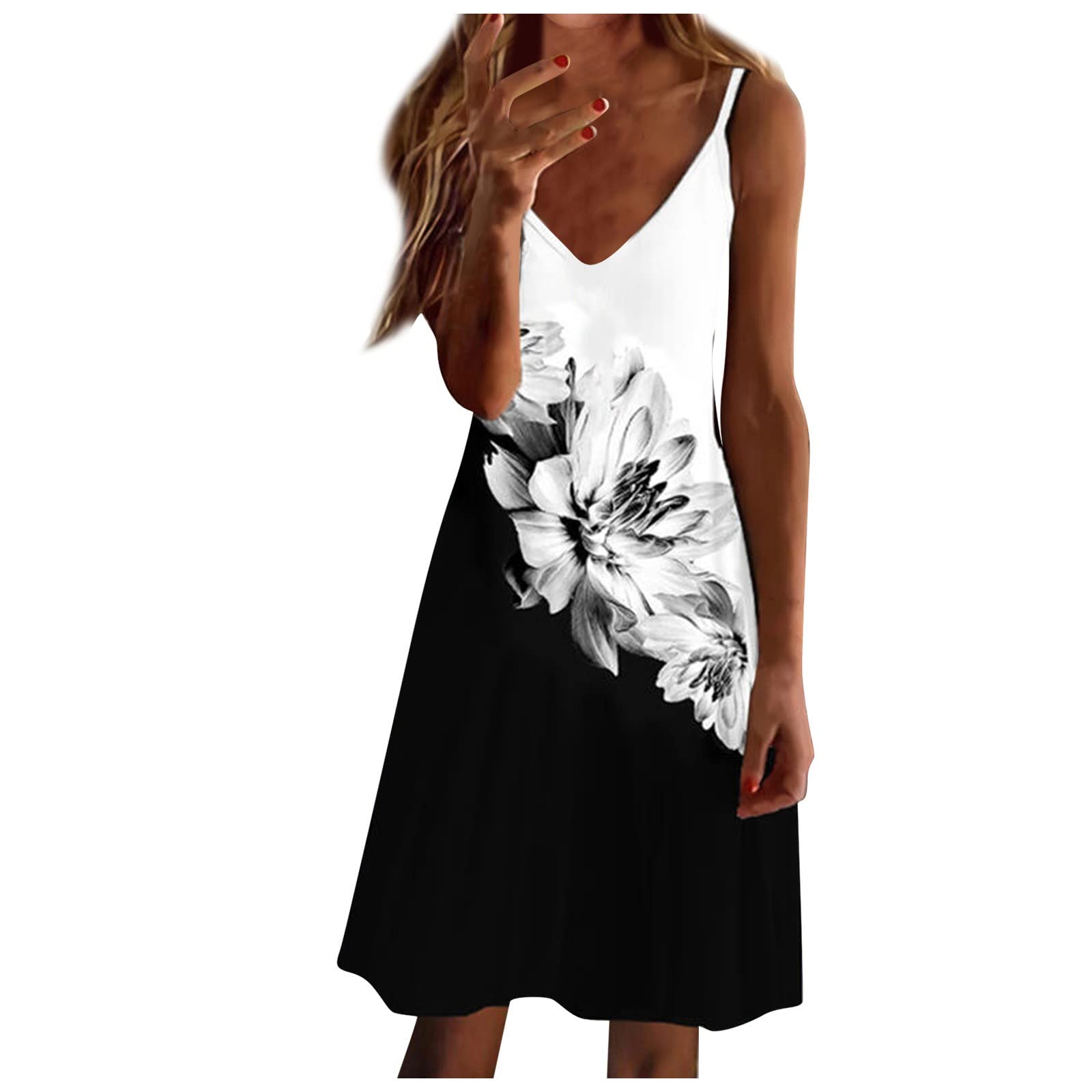 Women's Off Shoulder Midi Dress - Summer Boho Fashion Spaghetti Strap Casual Dress with Pockets - Vintage Elegant Flowy Dress for Beach, Wedding, Party & Vacation