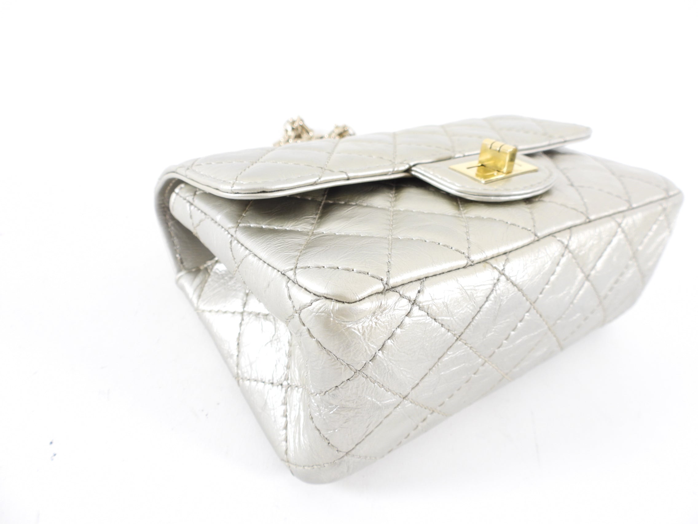 Chanel Silver Aged Leather Mini 2.55 Reissue Flap Bag - Vintage Luxury Handbag for Women, Perfect for Evening Parties & Special Occasions