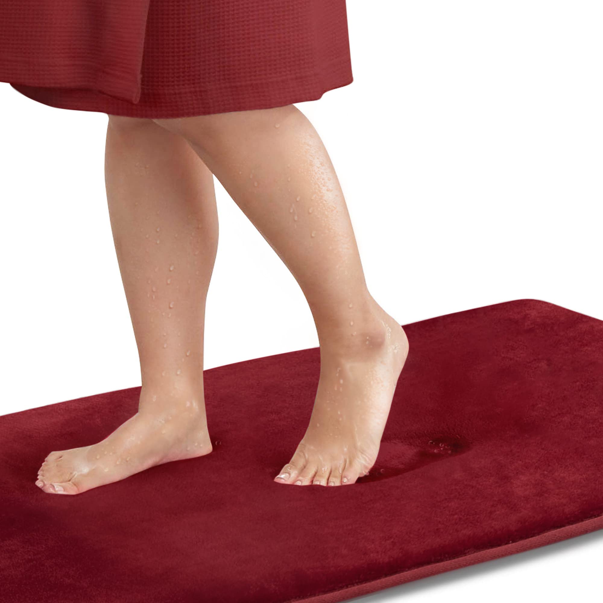 Genteele Memory Foam Bath Mat - Non-Slip Absorbent Super Soft Velvet Bathroom Rug (22x36 Inches, Red) - Perfect for Bathroom, Shower & Spa Decor