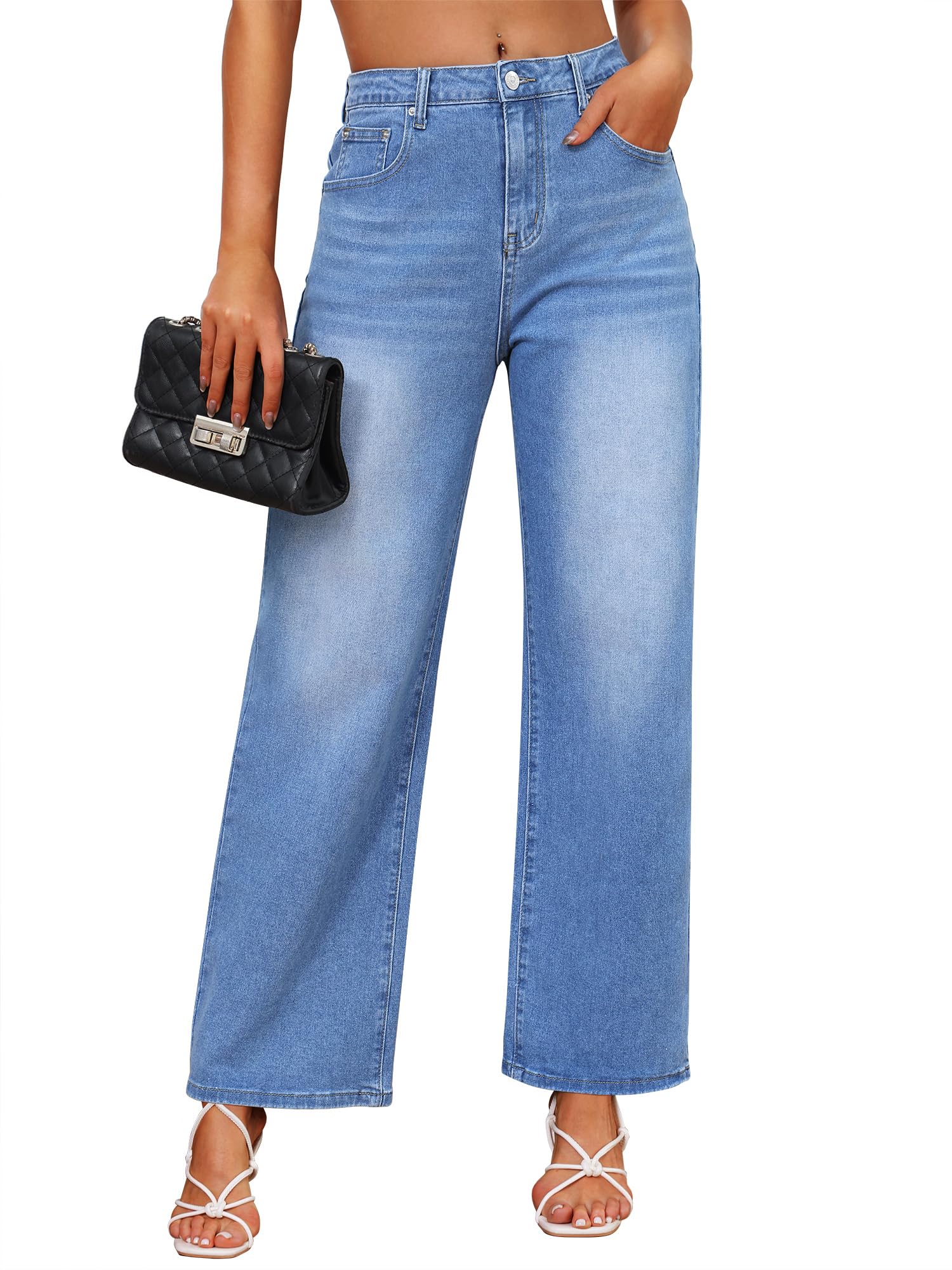 Genleck Women's High Waisted Wide Leg Jeans - Stretchy Baggy Denim Pants for Casual Wear & Street Style | Comfortable Loose Fit for Everyday Outfits, Work & Weekend Looks