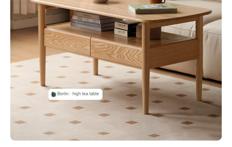 Solid Oak Wood High Leg Coffee Table - Modern Living Room Furniture for Home Decor & Relaxation