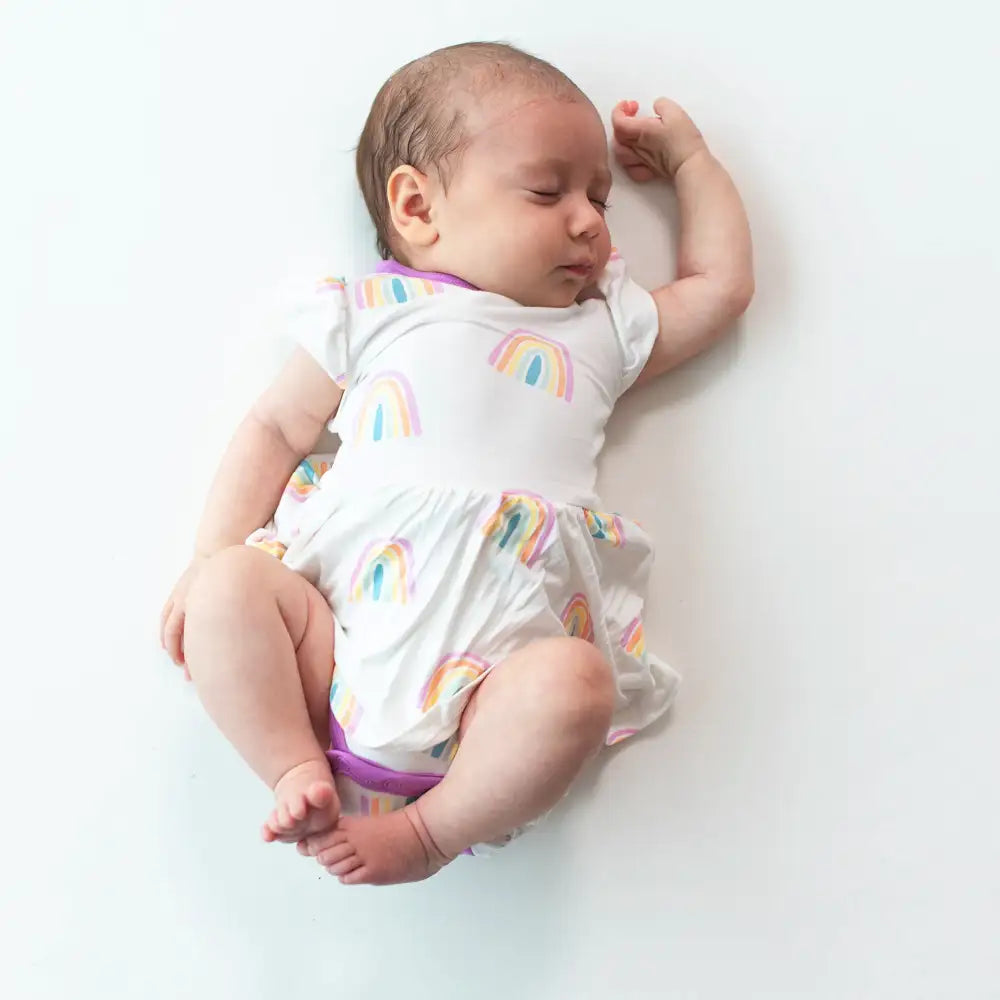Kyte Baby Twirl Bodysuit Dress - Poi Rainbow Print Baby Girl Outfit | Soft Cotton Romper for Newborns & Infants | Perfect for Playdates, Photo Shoots & Special Occasions