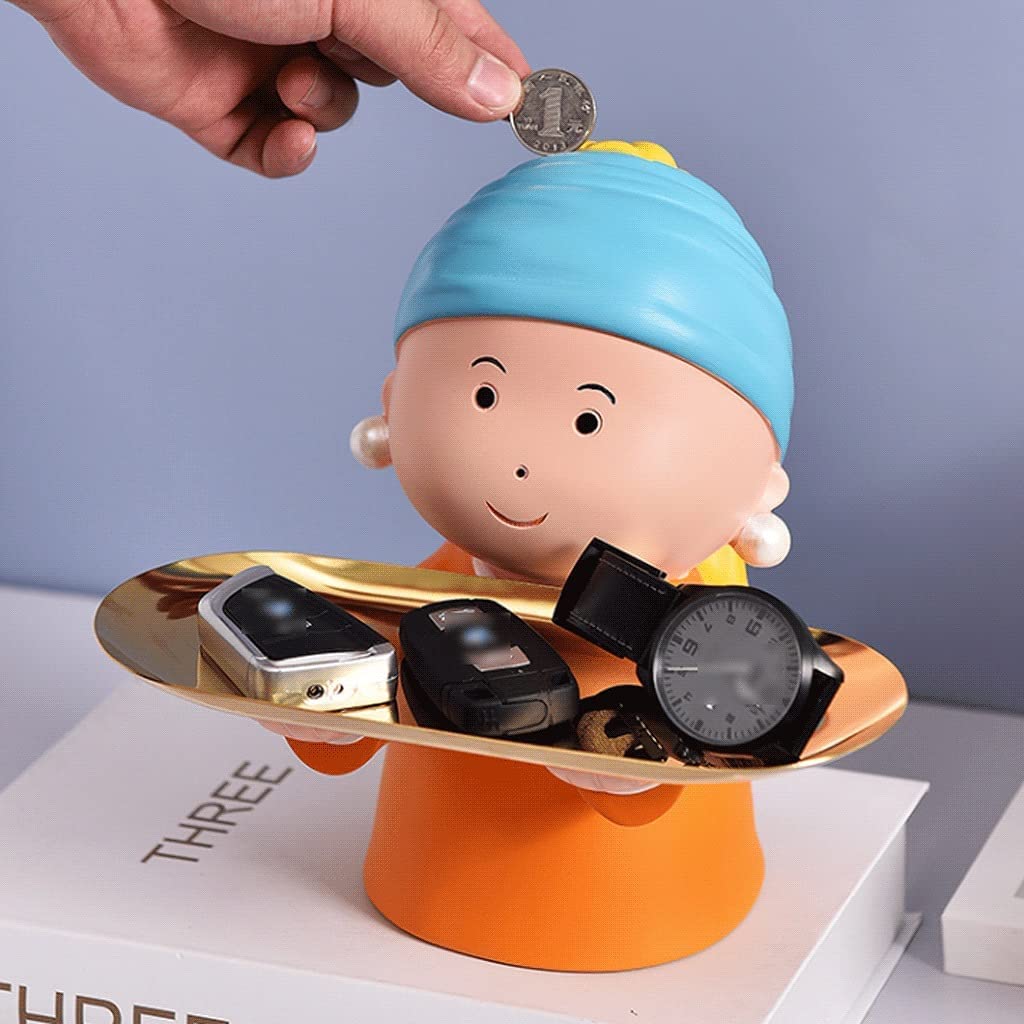 Piggy Bank for Kids, Boys, Girls & Adults - Decorative Resin Coin Bank with Golden Tray | Cute Girly Shape Money Jar | Perfect Birthday Gift for All Ages | Great for Saving Money, Teaching Kids Finance & Home Decor