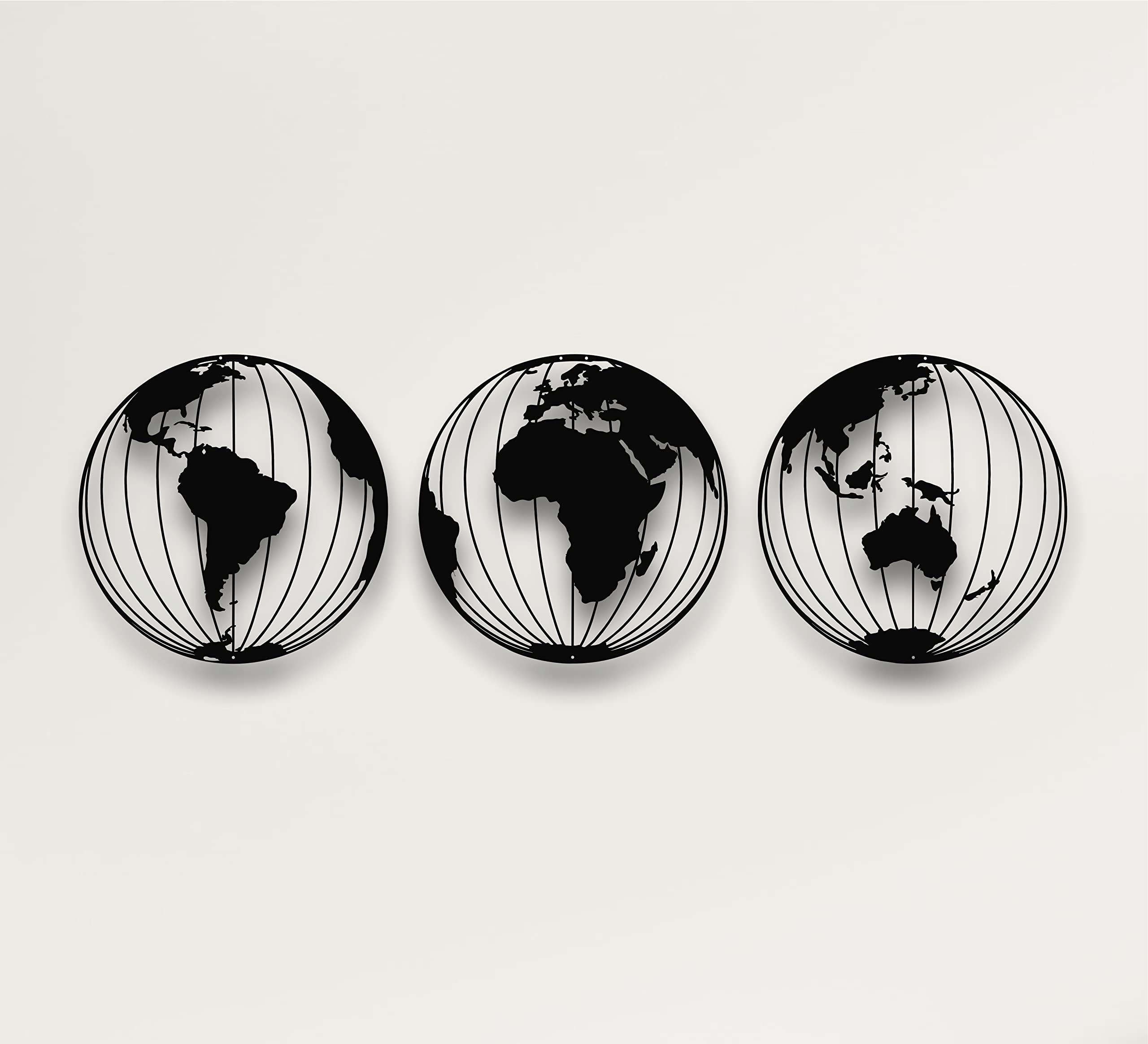 3-Piece Metal World Map Wall Art Set - 15