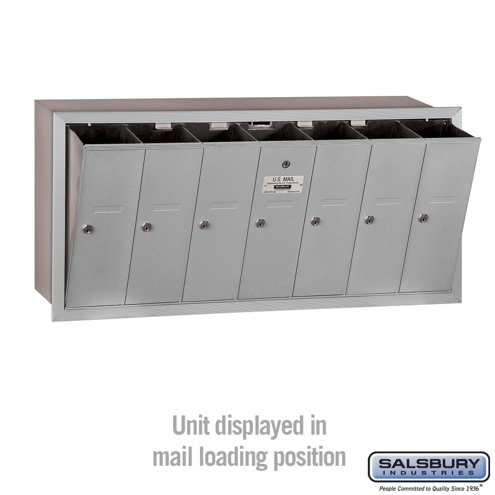 Salsbury Industries 3507ARU Recessed Mounted Vertical Mailbox with 7 Doors - USPS Approved Aluminum Mailbox for Apartment Buildings & Multi-Unit Complexes
