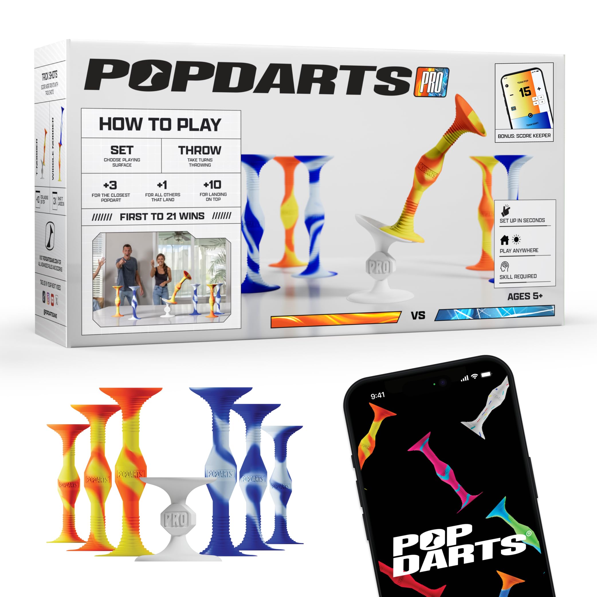 Popdarts PRO Pack Game Set (Fire & Ice) - Indoor & Outdoor Suction Cup Throwing Game - Competitive Fun for Parties, Family Gatherings, and Backyard Play