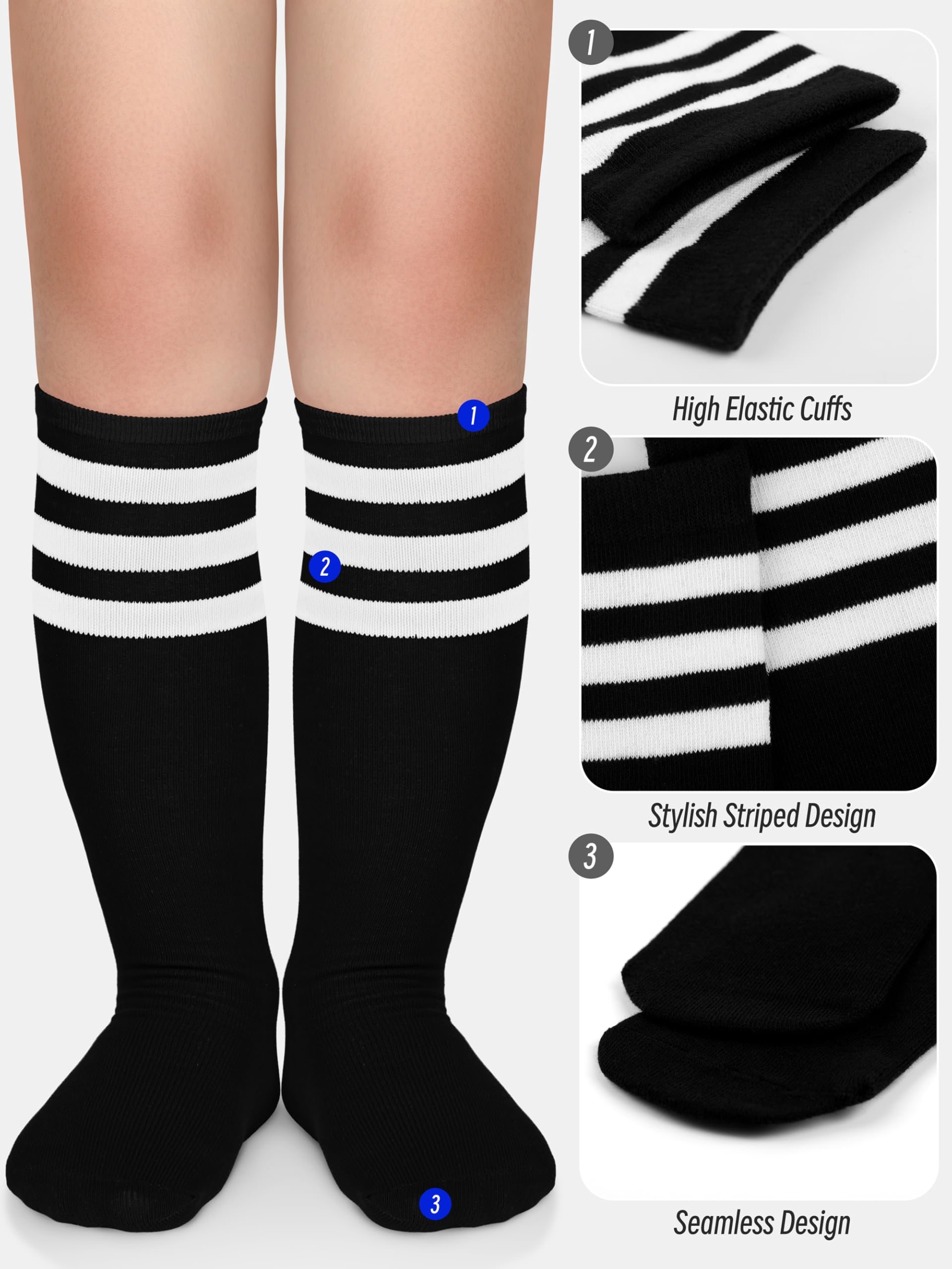 **Kids Soccer Socks - Youth Boys & Girls Athletic Knee High Striped Socks for Baseball, Softball & Sports - Perfect for Games, Training & Team Uniforms**