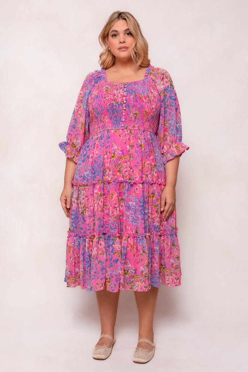 Rowan Dress - Pink Floral Print Women's Summer Dress | Perfect for Weddings, Parties & Beach Vacations