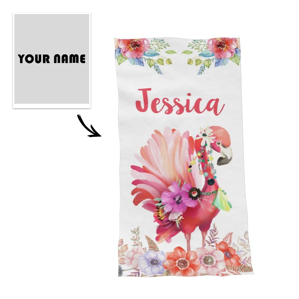 Personalized Flamingo Beach Towel with Name - Custom Pink Flamingo Towel for Pool, Summer & Vacation - Unique Gift for Women & Girls