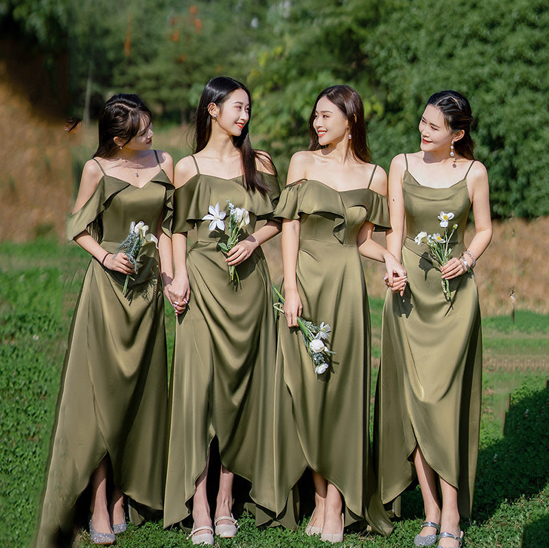 Elegant Green A-Line Long Bridesmaid Dress with Spaghetti Straps - Formal Evening Gown for Weddings, Prom & Special Occasions | Perfect for Bridal Party, Cocktail Events & Black Tie Dinners