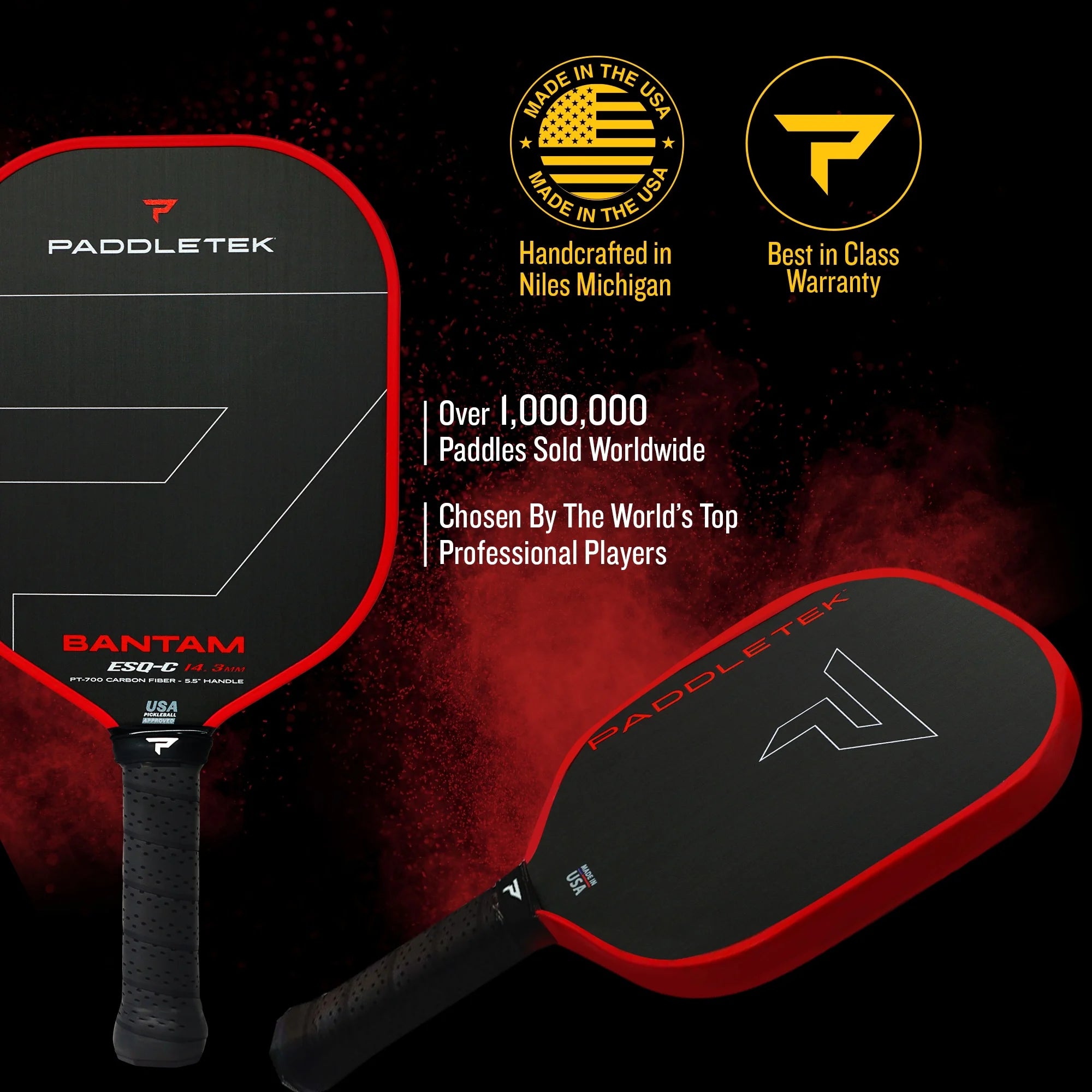 Paddletek Bantam ESQ C 14.3mm Pickleball Paddle - Lightweight Carbon Fiber Racket for Power & Control | Perfect for Tournament Play & Recreational Games