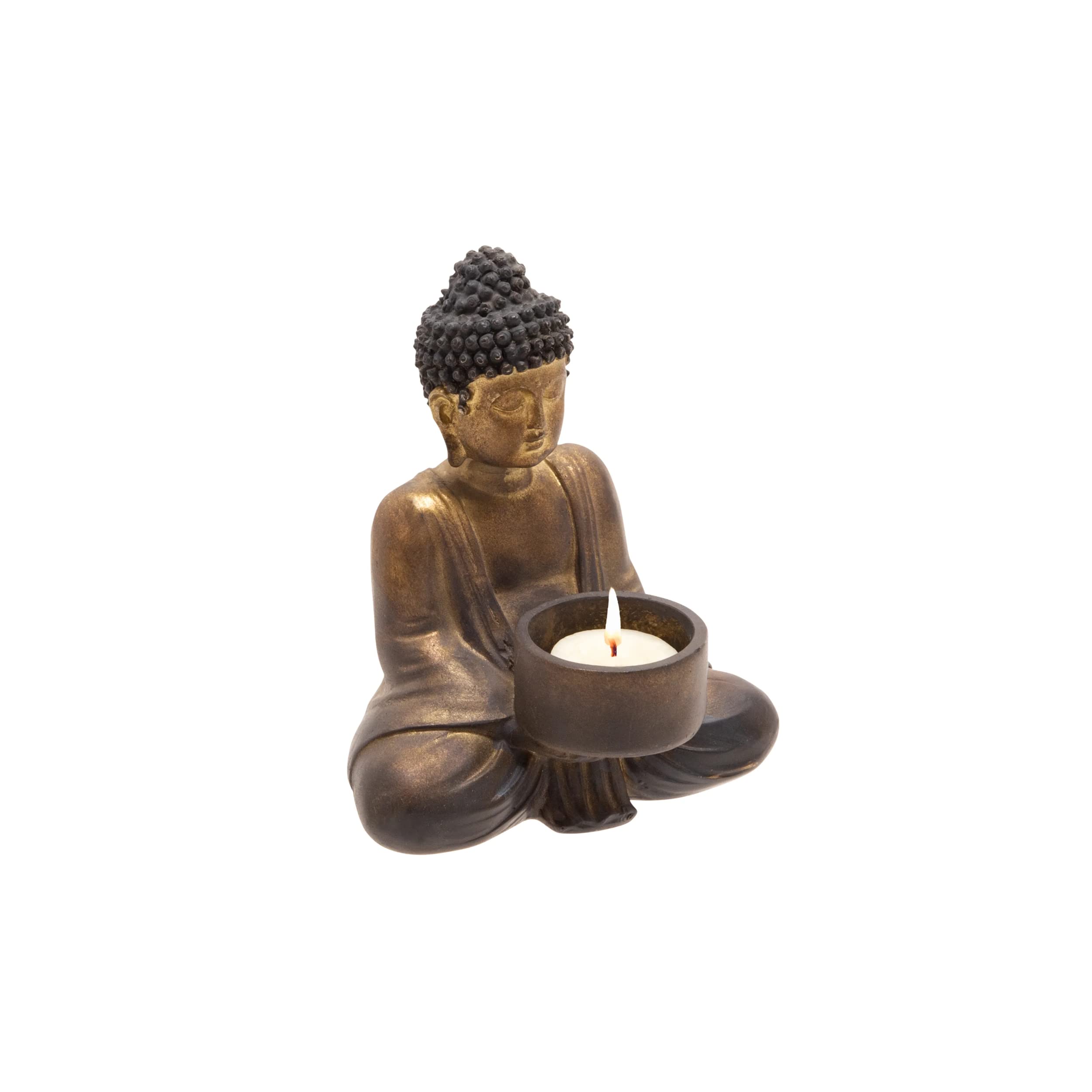 Sagebrook Home Copper Resin Sitting Buddha Tea Light Holder - Decorative Meditation Candle Holder for Yoga, Spa, Relaxation & Home Decor