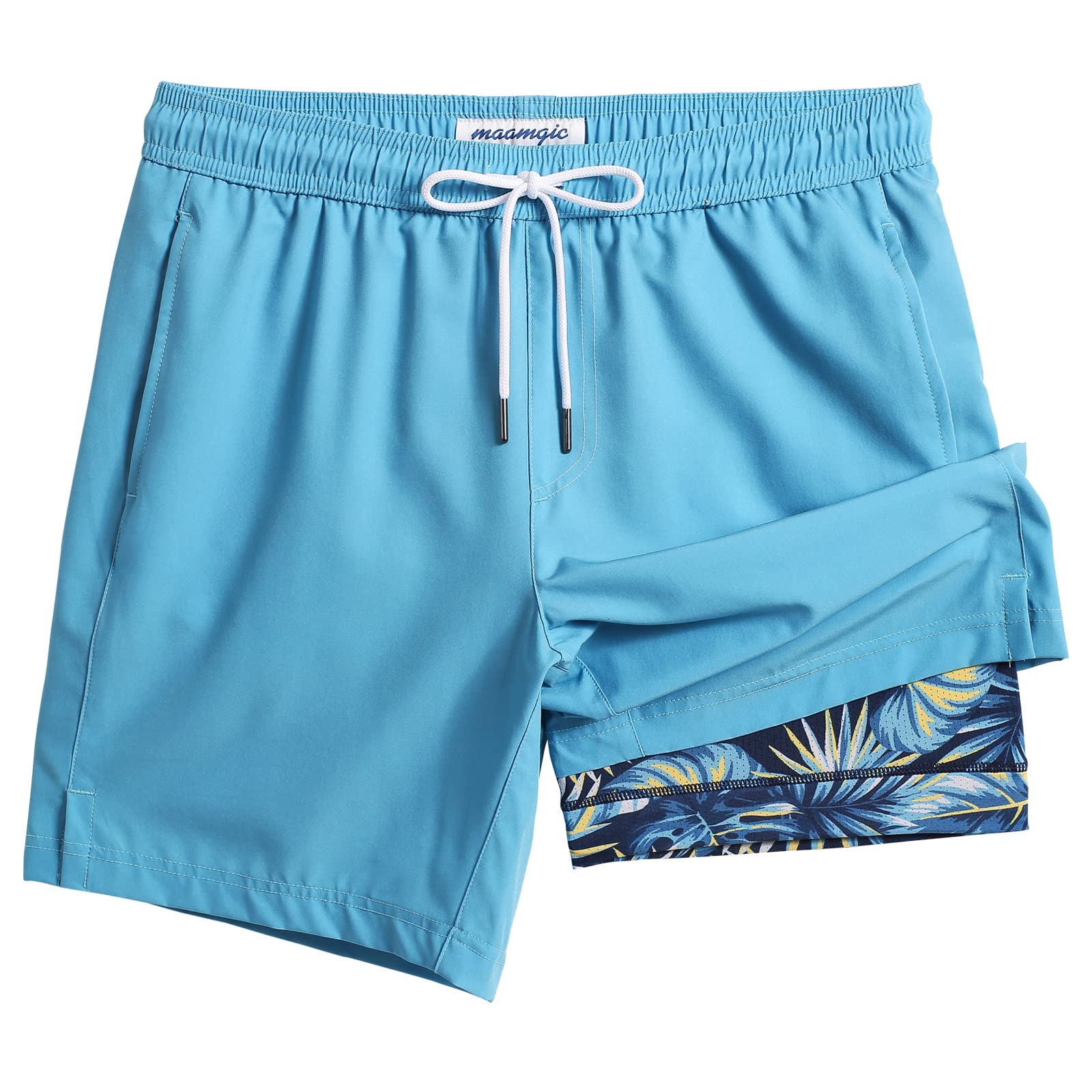 **Maamgic Men's Swim Trunks with Compression Liner - 7 Inch Inseam Quick Dry Bathing Suit for Swimming, Beach & Water Sports**