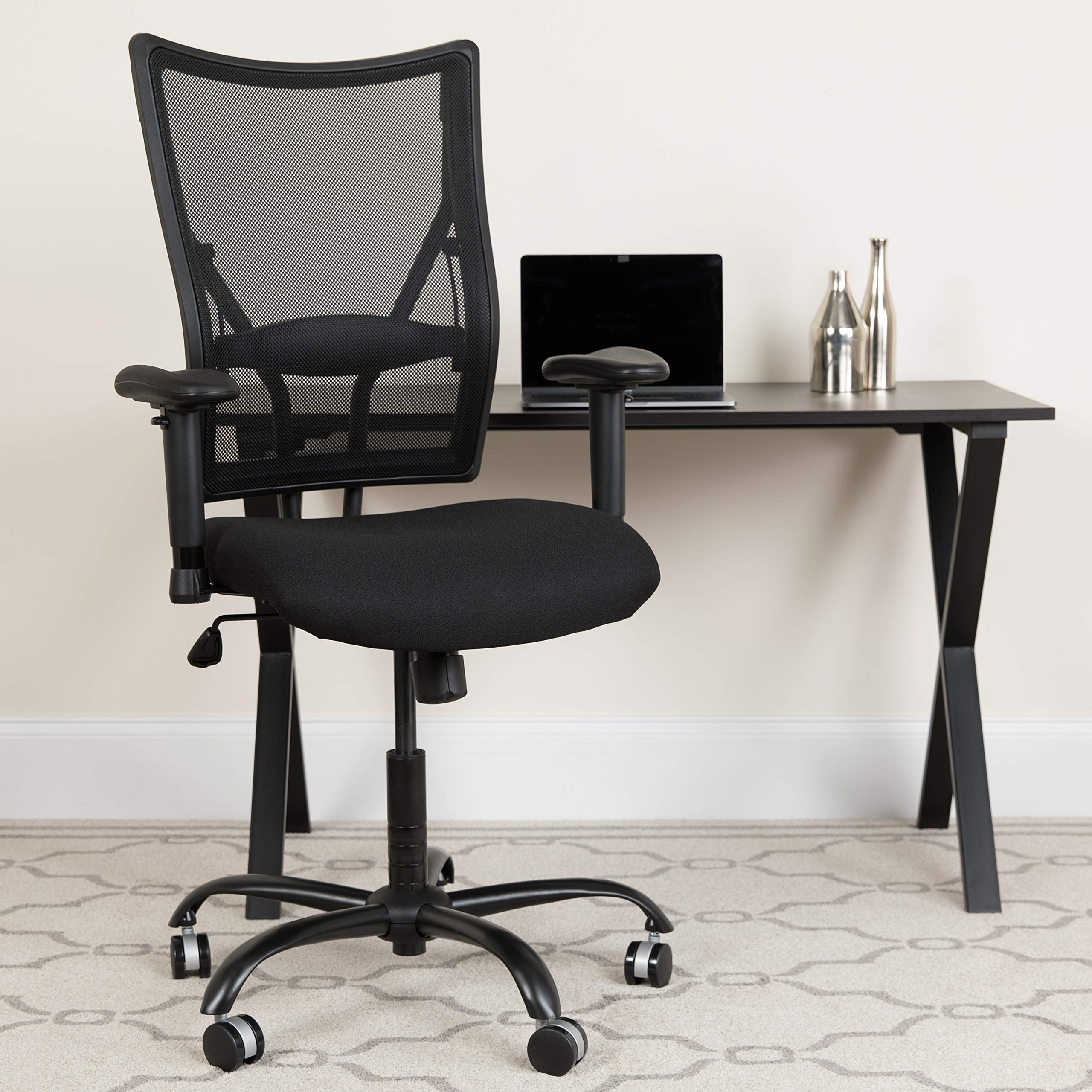Flash Furniture HERCULES Series Big & Tall 400 lb. Capacity Black Mesh Executive Swivel Ergonomic Office Chair with Adjustable Arms - Perfect for Home Office, Gaming, and Professional Workspaces