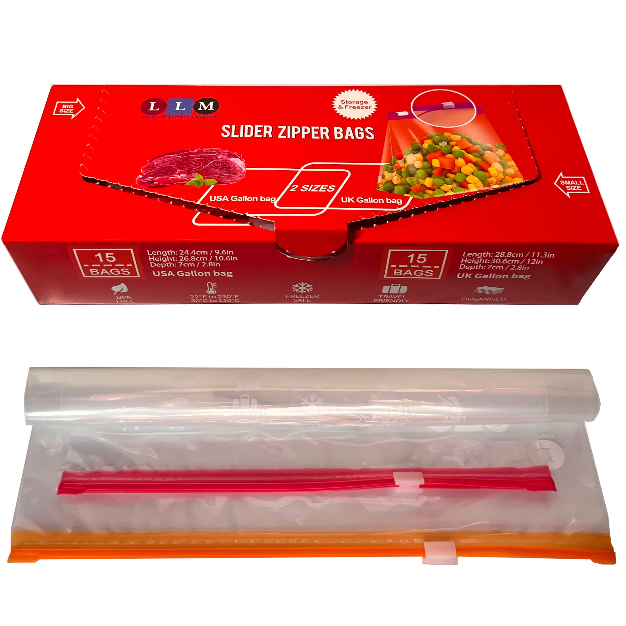 LLM Premium Gallon Freezer Bags - Heavy Duty Stand & Fill Expandable Bottom Ziplock Bags (30 Pack) | BPA Free Food Storage Solution for Freezing, Meal Prep & Bulk Groceries | Includes Both US & UK Gallon Sizes