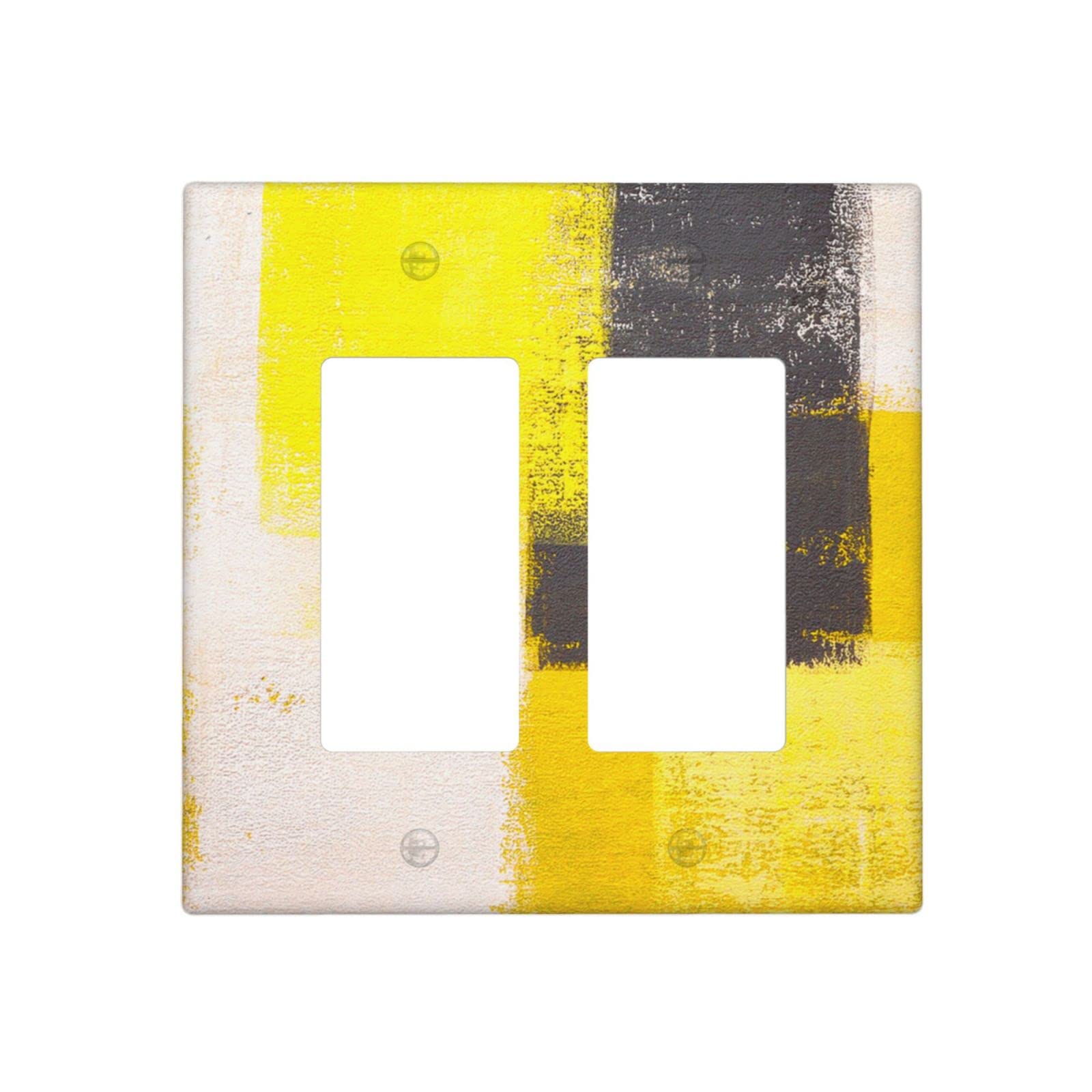 Funny Abstract Yellow Double Rocker Light Switch Cover - 2 Gang Decorator Wall Plate (4.5 x 4.5 Inch) for Home, Office & Kids Room Decoration - Unique Light Switch Faceplate for Modern Interior Design