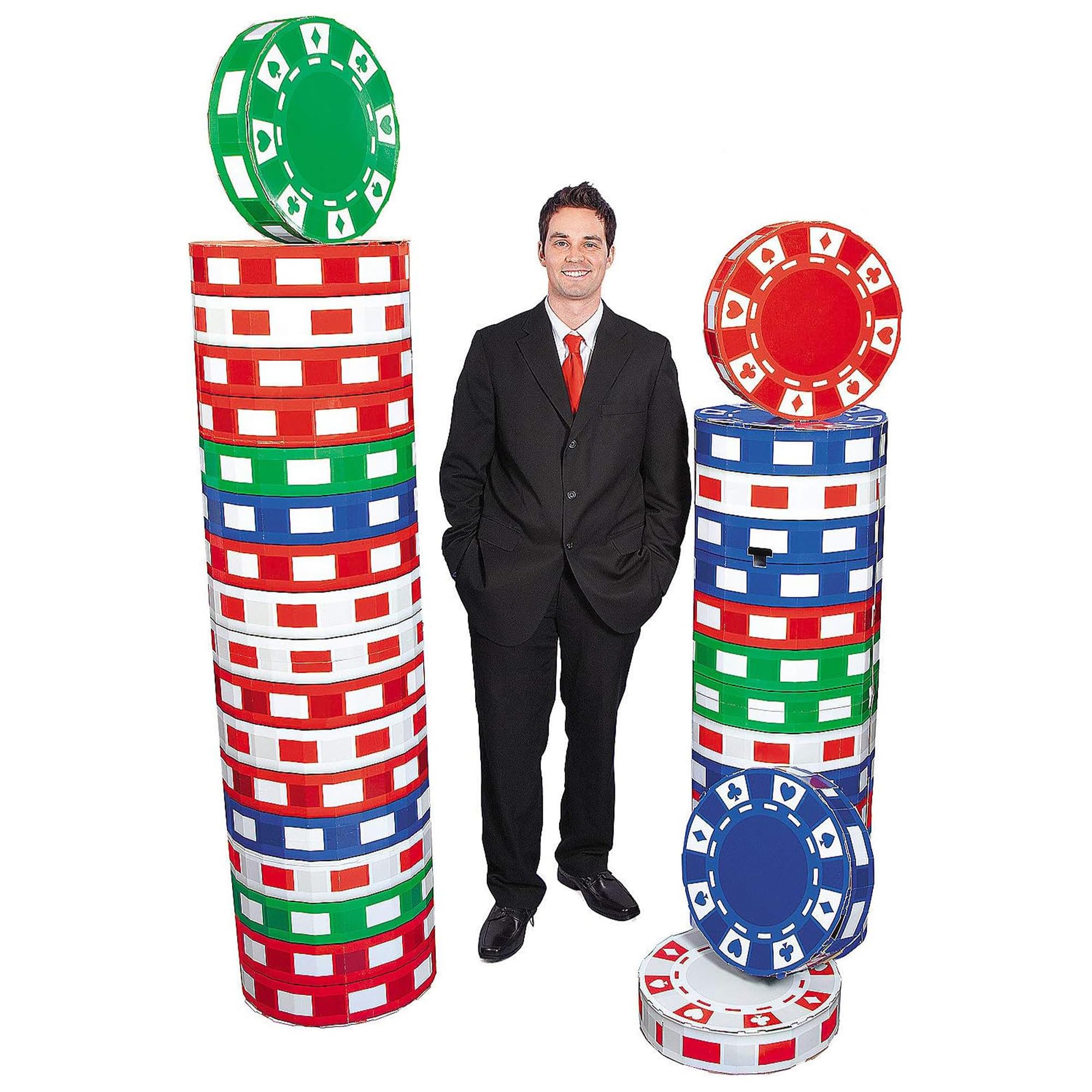 3D Poker Chip Columns (6pc) - Fun Express Large Party Decorations for Casino Theme Events, Poker Nights & Game Room Decor