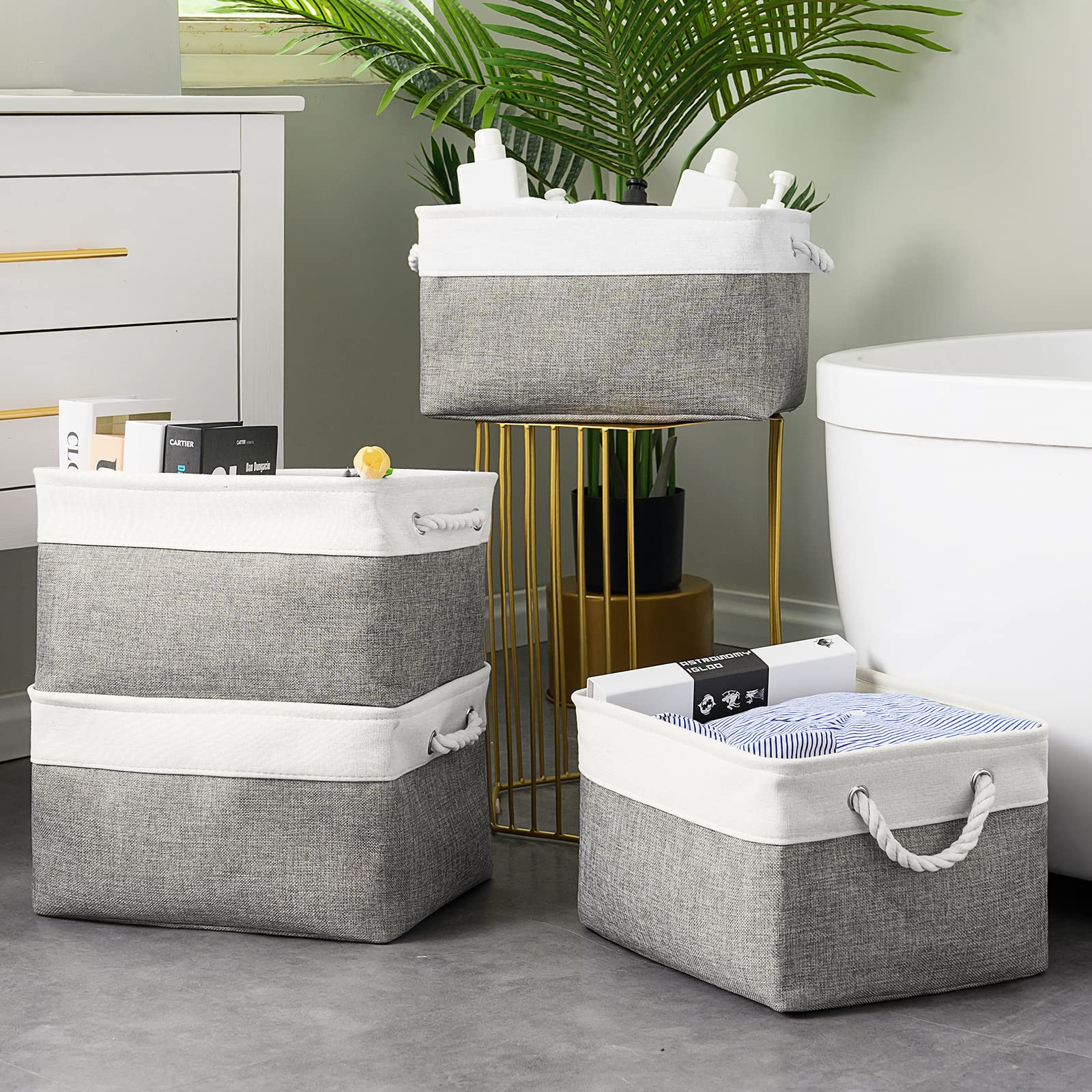 16x12x8 Inch Sturdy Canvas Storage Baskets with Handles - Foldable Fabric Storage Bins & Organizer Cubes for Clothes, Toys, and Home Organization | Perfect for Closet, Nursery, and Office Storage