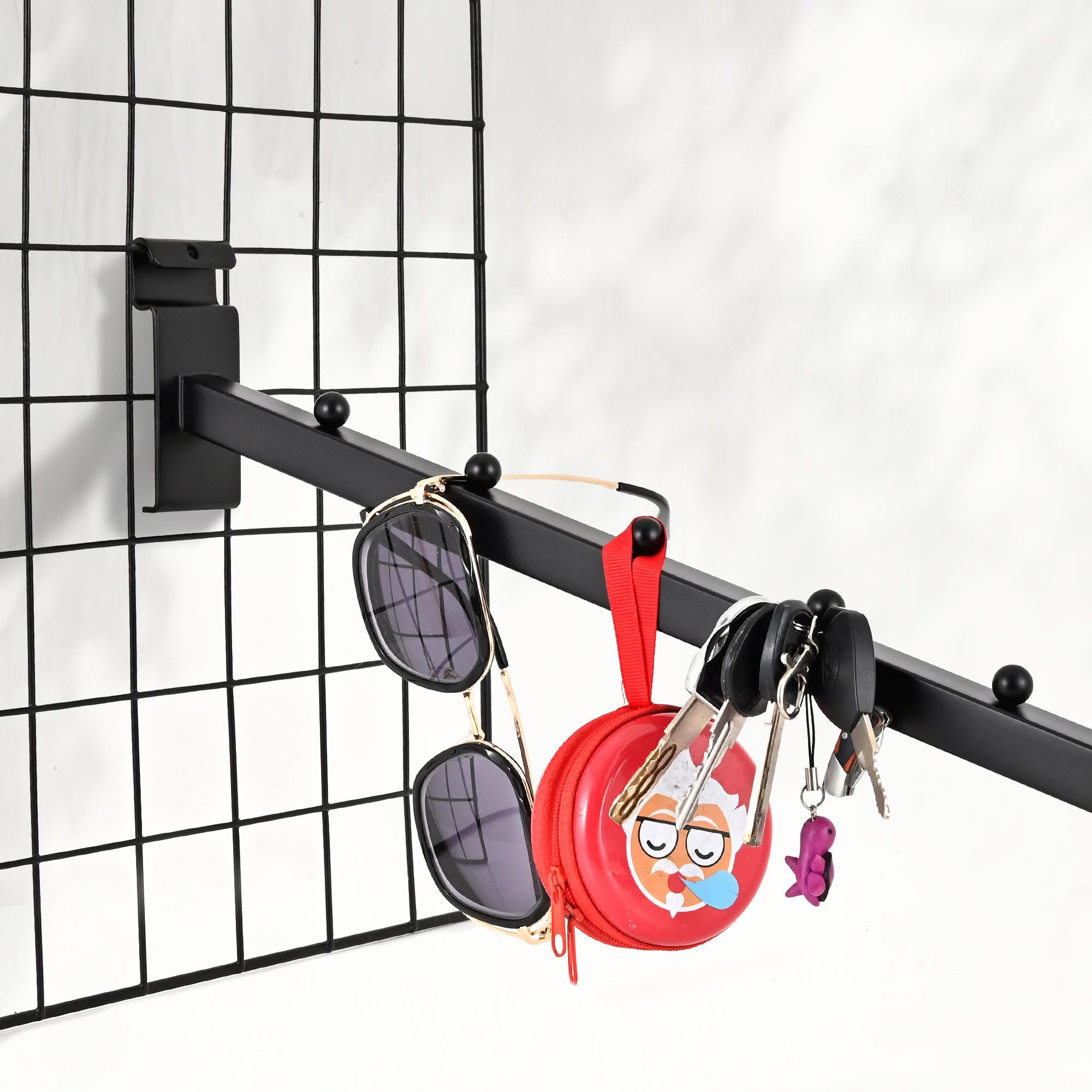 6 Ball Waterfall Grid Wall Hooks - Black Set of 4 - Heavy Duty Wire Grid Wall Hangers for Clothing, Shirts, Retail Displays & Vendor Events - Perfect for Store Fixtures, Boutique Racks & Trade Show Merchandising
