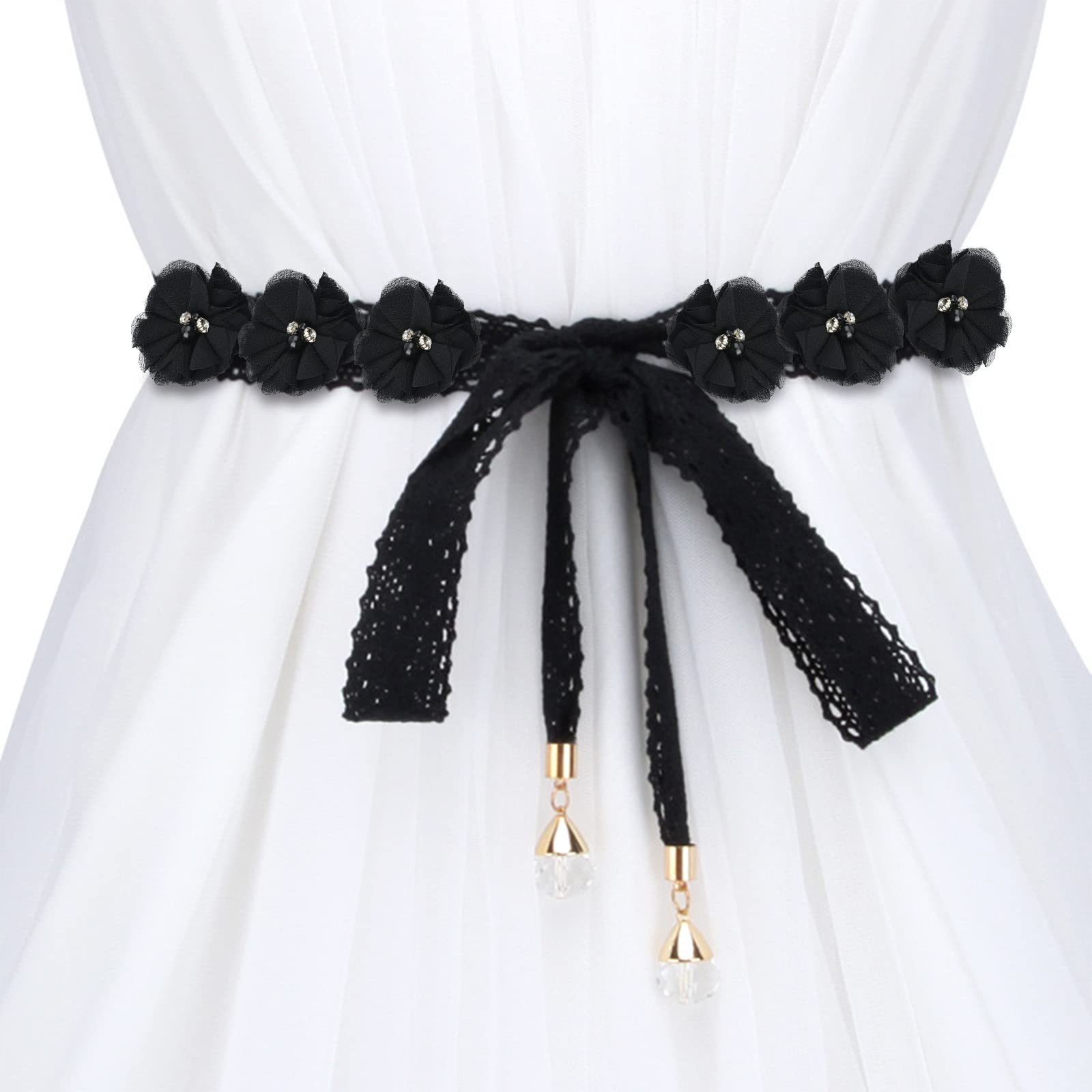 30PCS Black Pearl Chiffon Fabric Flowers for DIY Crafts - Sew On Appliques for Clothes, Headbands, Shoes & Hair Accessories | Perfect for Wedding Decor, Fashion Design & Costume Making