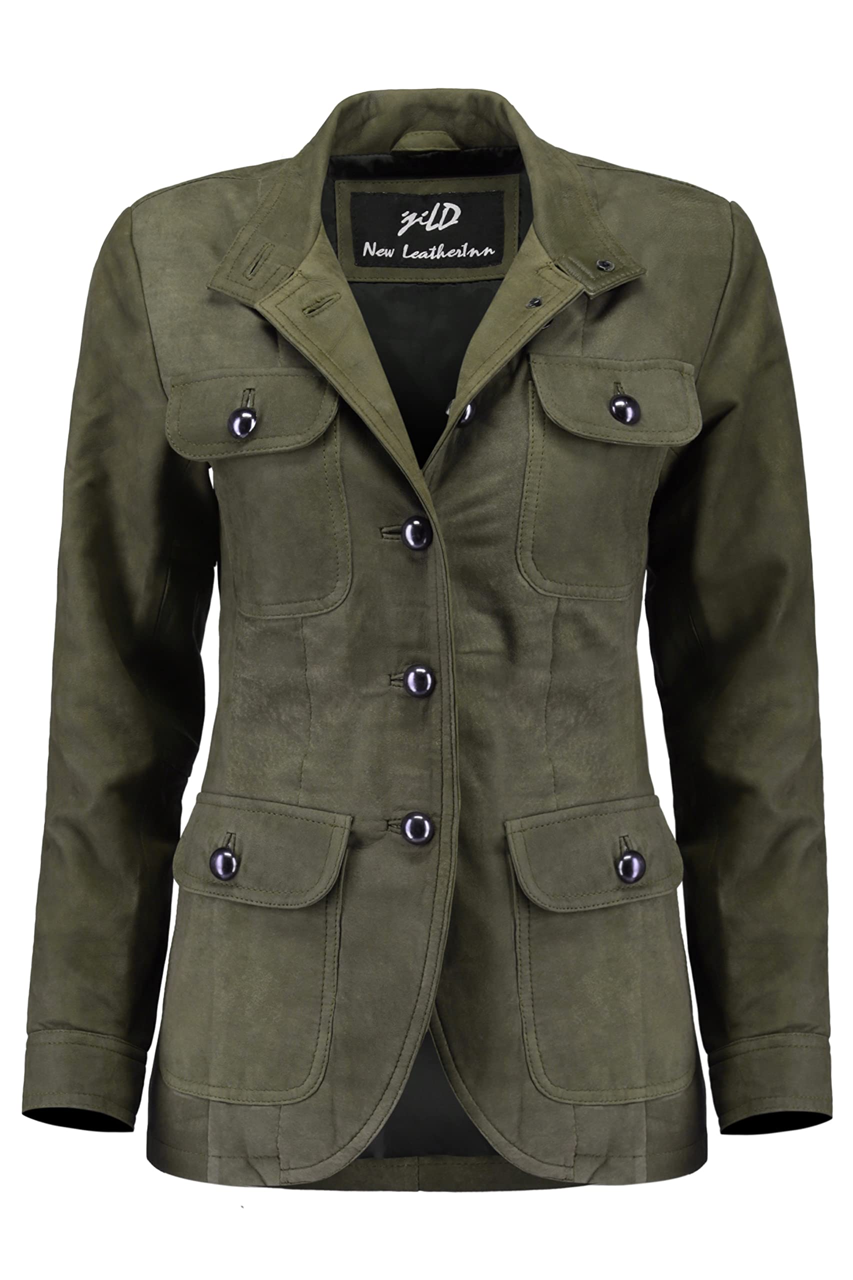 Vintage Suede Look Women's Leather Blazer - 5-Button Double Back Slit Jacket with Four Pockets & Cuff Sleeves | Office Wear, Date Night Outfit, Business Casual Attire